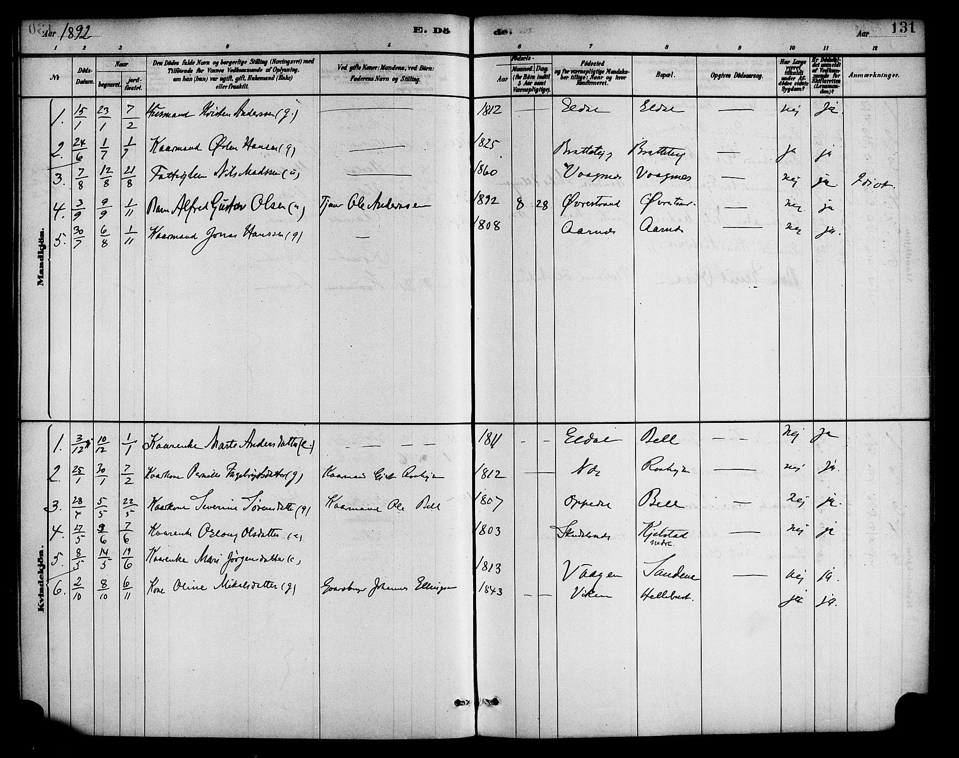 Gaular sokneprestembete, AV/SAB-A-80001/H/Haa: Ministerialbok nr. D 1, 1882-1899, s. 131