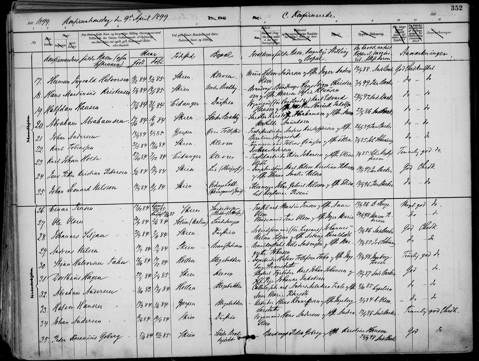 Skien kirkebøker, AV/SAKO-A-302/F/Fa/L0010: Ministerialbok nr. 10, 1891-1899, s. 352