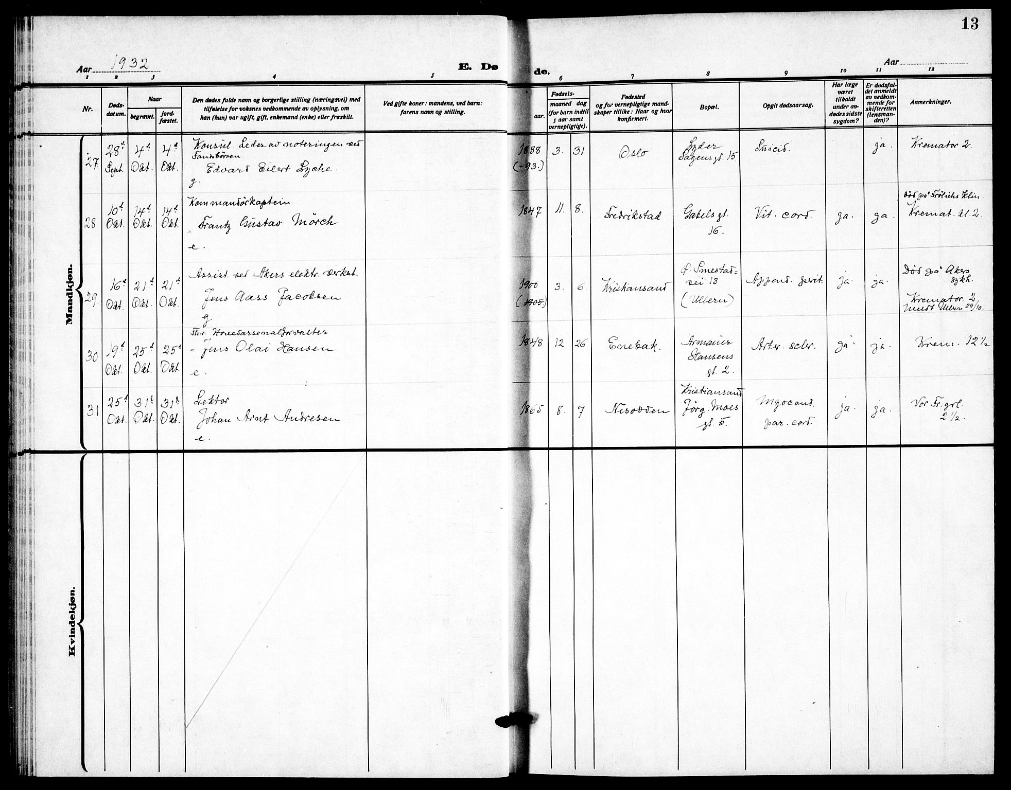 Garnisonsmenigheten Kirkebøker, AV/SAO-A-10846/F/Fa/L0020: Ministerialbok nr. 20, 1930-1938, s. 13