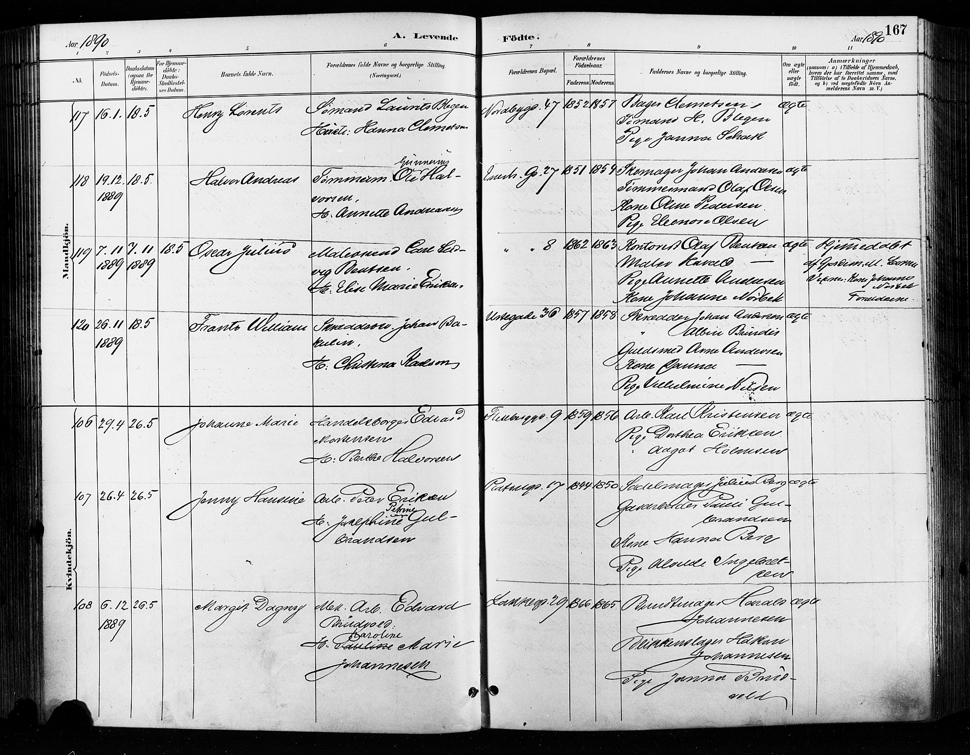 Grønland prestekontor Kirkebøker, SAO/A-10848/F/Fa/L0009: Ministerialbok nr. 9, 1888-1893, s. 167