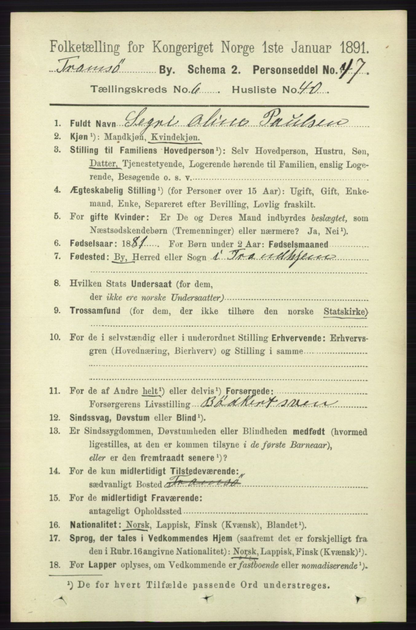 RA, Folketelling 1891 for 1902 Tromsø kjøpstad, 1891, s. 6064
