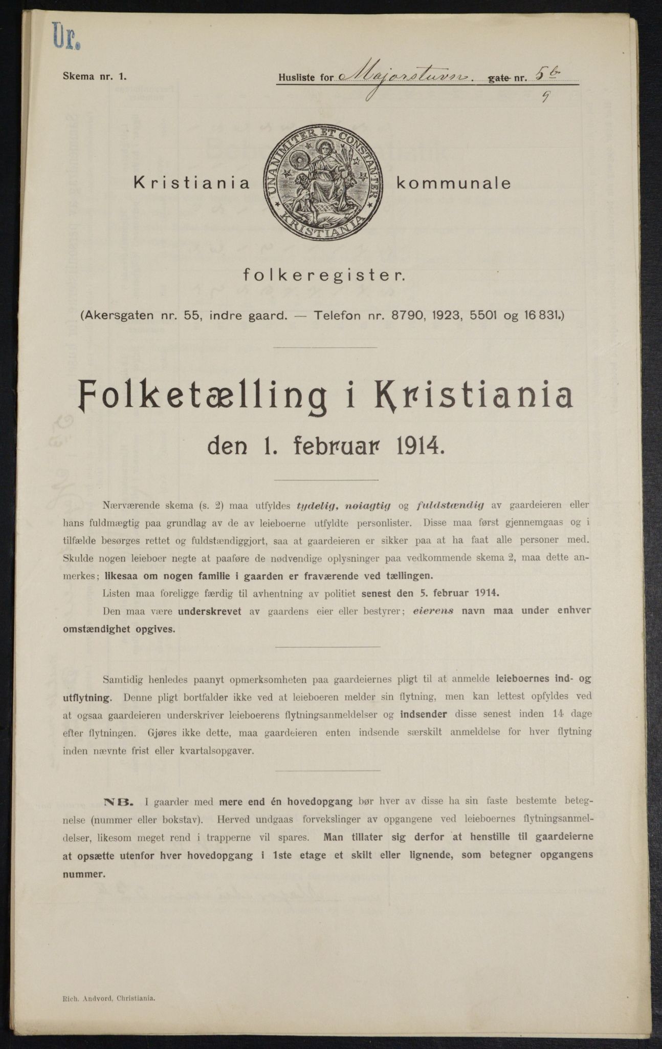 OBA, Kommunal folketelling 1.2.1914 for Kristiania, 1914, s. 59558