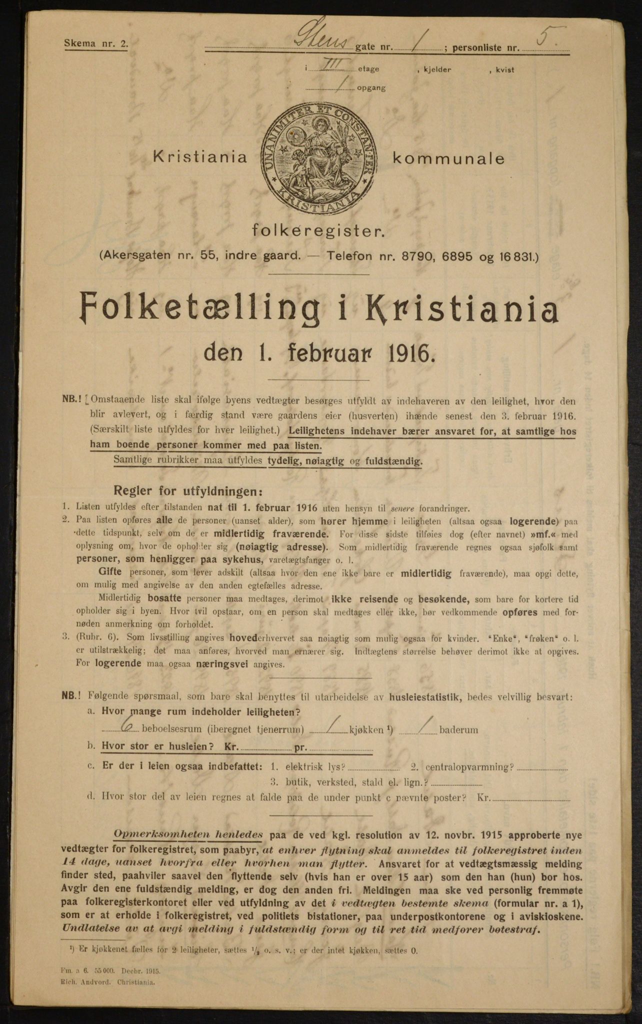 OBA, Kommunal folketelling 1.2.1916 for Kristiania, 1916, s. 104458