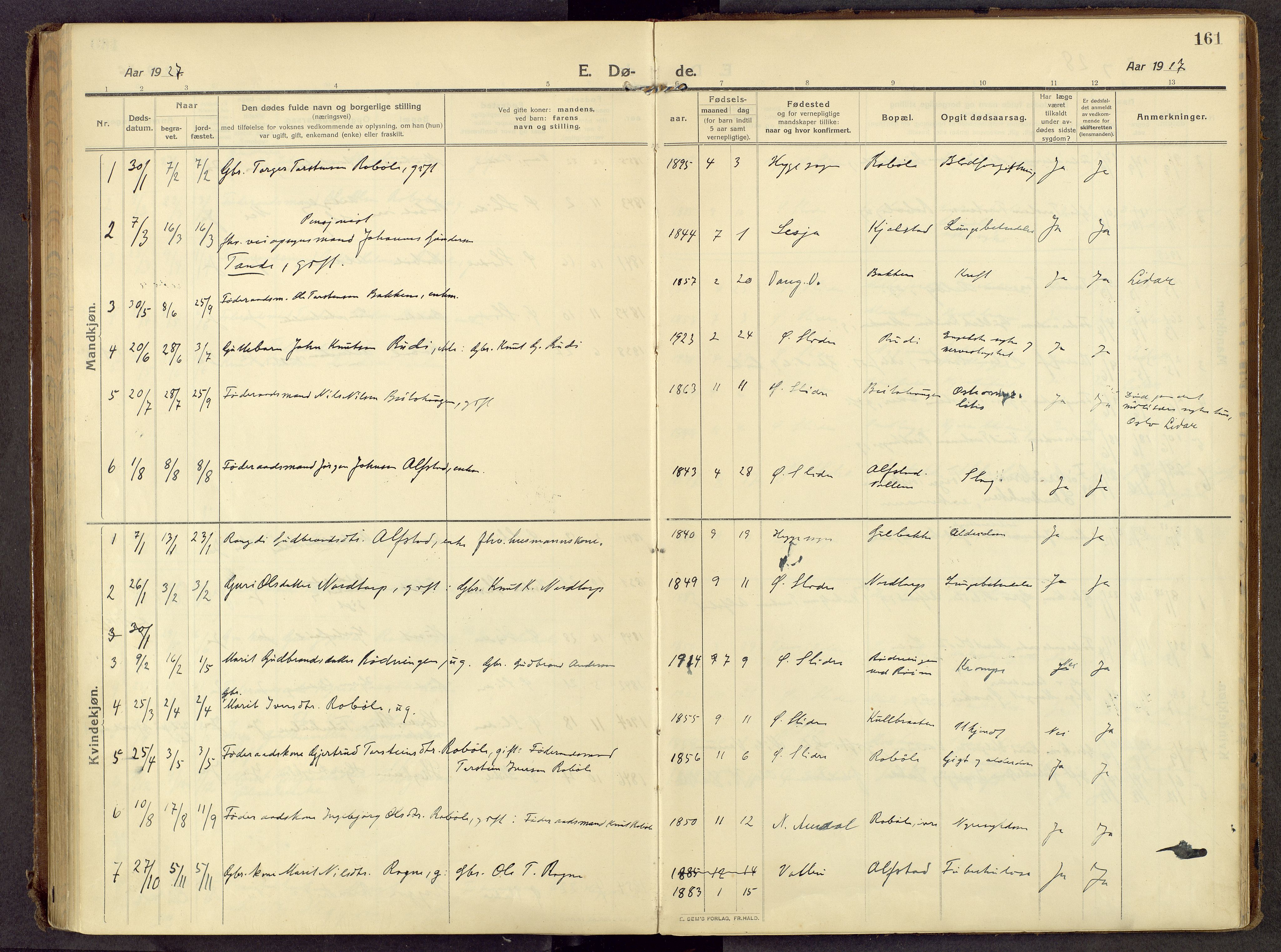 Øystre Slidre prestekontor, AV/SAH-PREST-138/H/Ha/Haa/L0007: Ministerialbok nr. 7, 1911-1931, s. 161