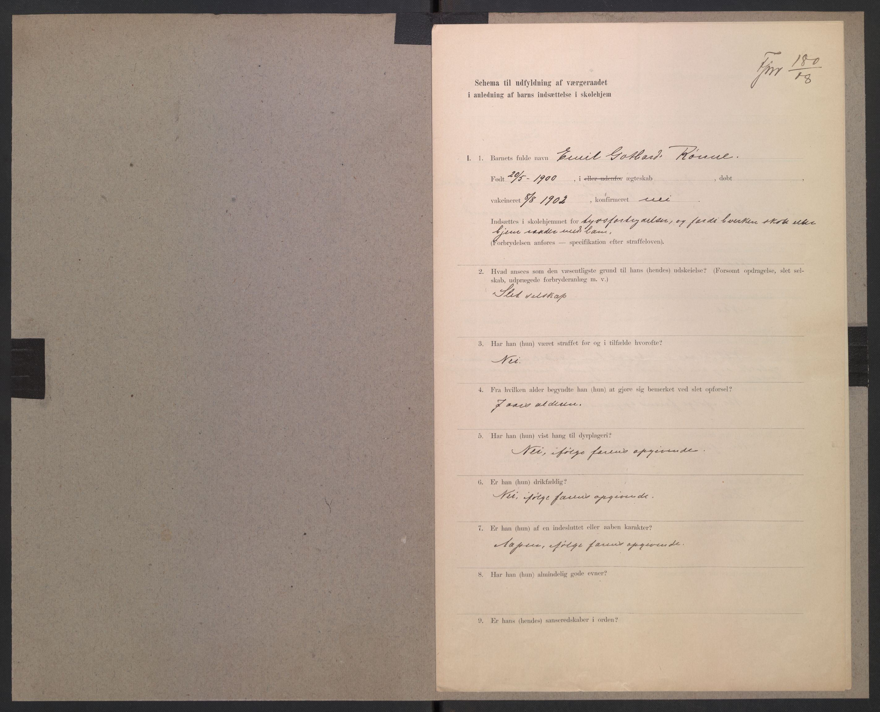 Falstad skolehjem, AV/RA-S-1676/E/Eb/L0008: Elevmapper løpenr. 169-188, 1907-1914, s. 278