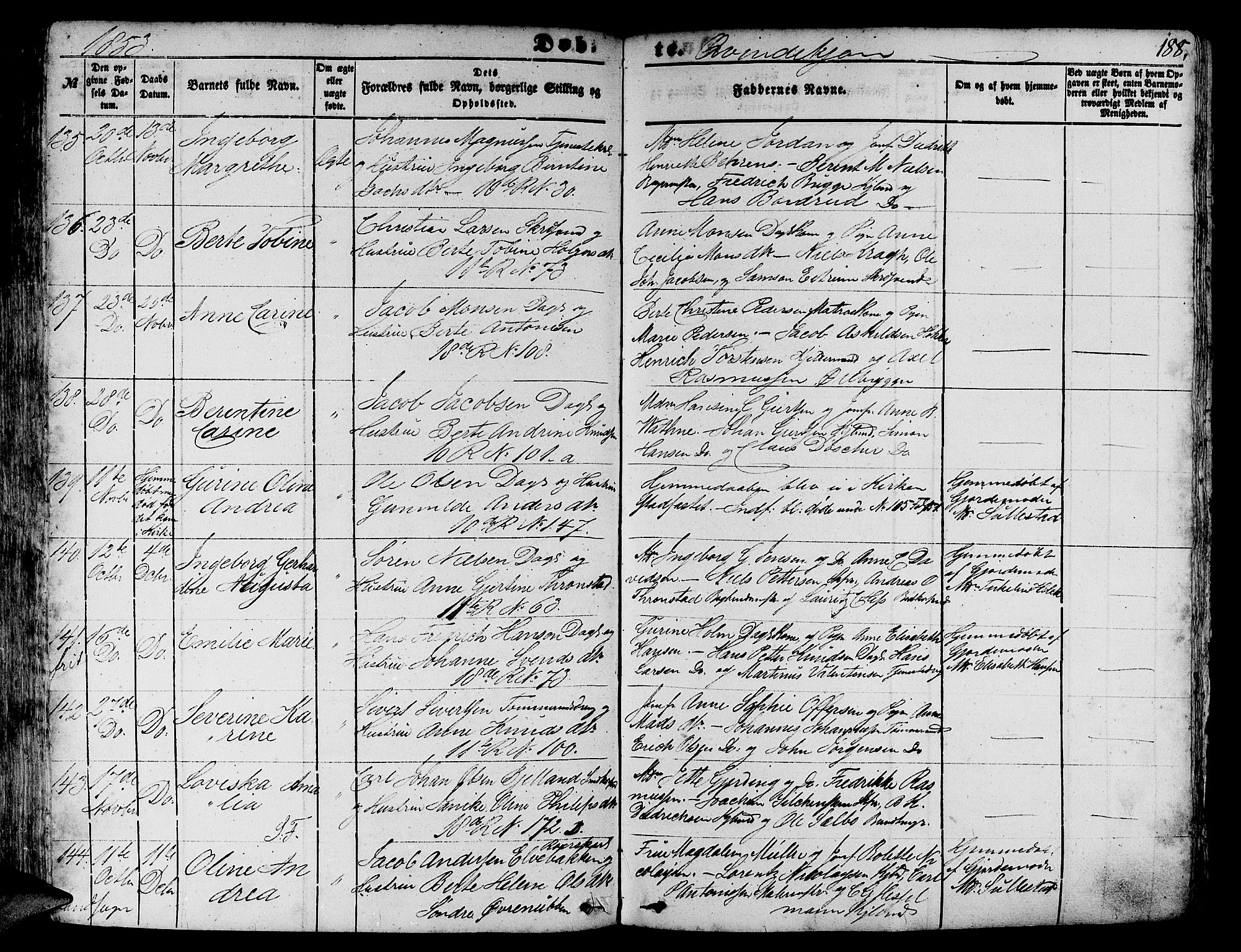 Domkirken sokneprestembete, AV/SAB-A-74801/H/Hab/L0010: Klokkerbok nr. B 3, 1849-1856, s. 188