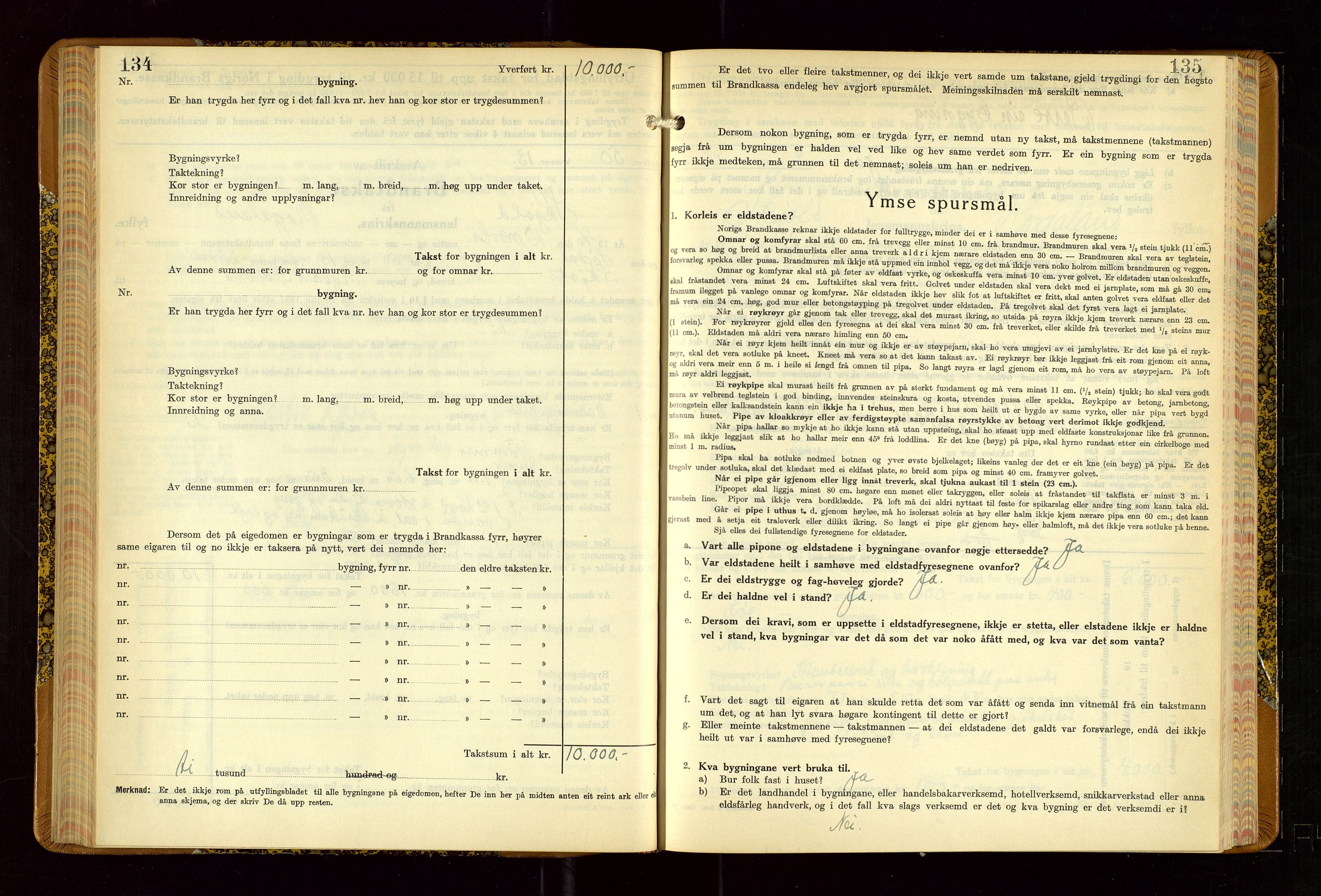 Skjold lensmannskontor, AV/SAST-A-100182/Gob/L0002: "Branntakstbok for Skjold lensmannskrins Rogaland fylke", 1939-1952, s. 134-135