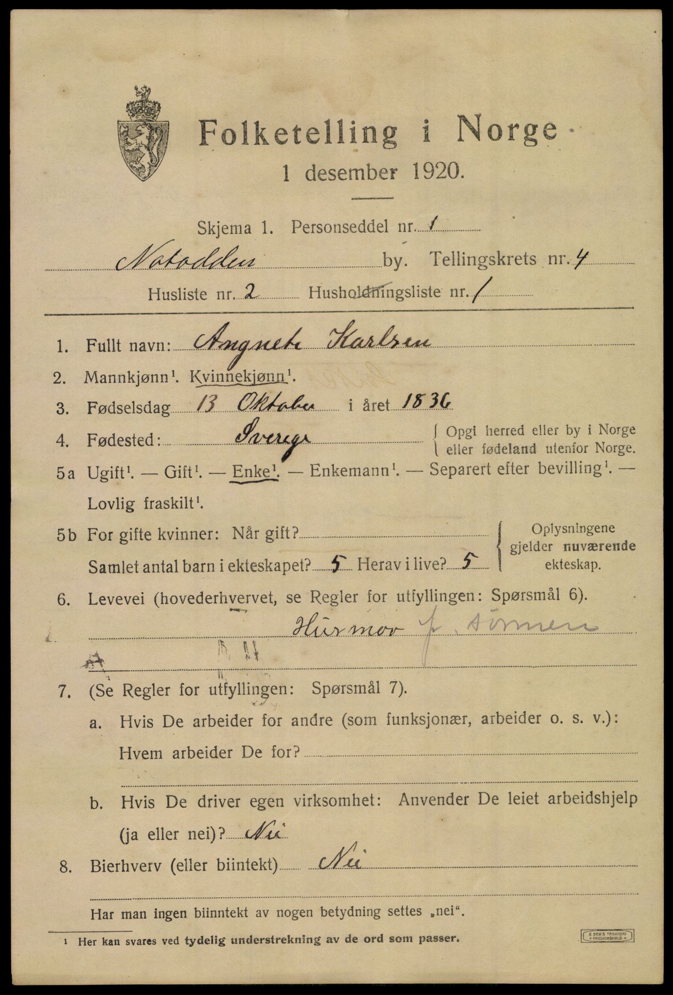 SAKO, Folketelling 1920 for 0807 Notodden kjøpstad, 1920, s. 9822