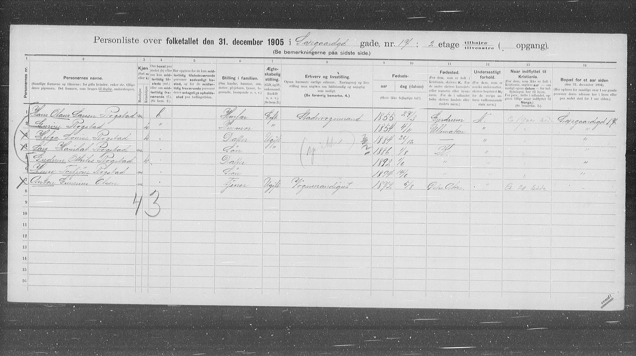 OBA, Kommunal folketelling 31.12.1905 for Kristiania kjøpstad, 1905, s. 46483