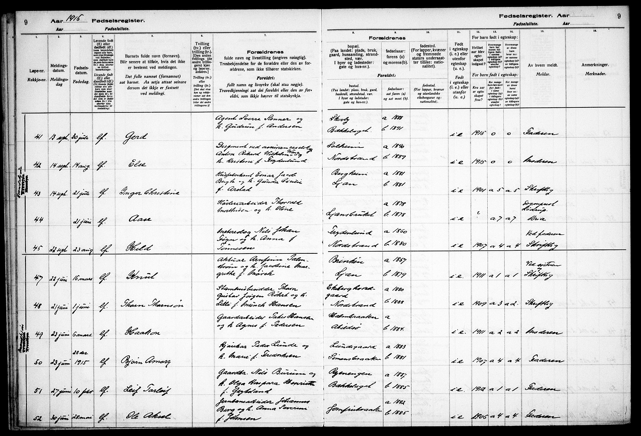 Nordstrand prestekontor Kirkebøker, AV/SAO-A-10362a/J/Ja/L0001: Fødselsregister nr. I 1, 1916-1924, s. 9
