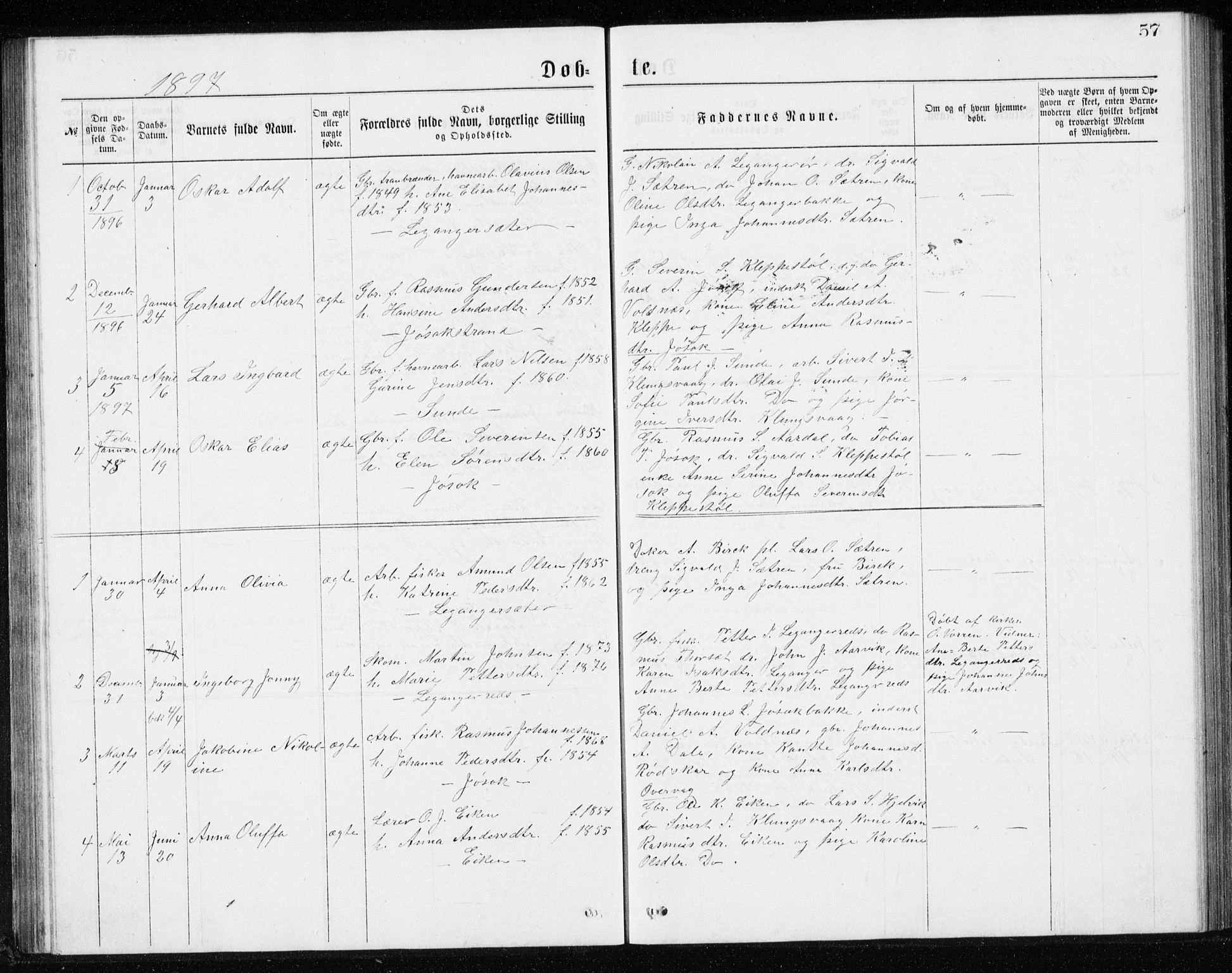 Ministerialprotokoller, klokkerbøker og fødselsregistre - Møre og Romsdal, SAT/A-1454/508/L0097: Klokkerbok nr. 508C01, 1873-1897, s. 57