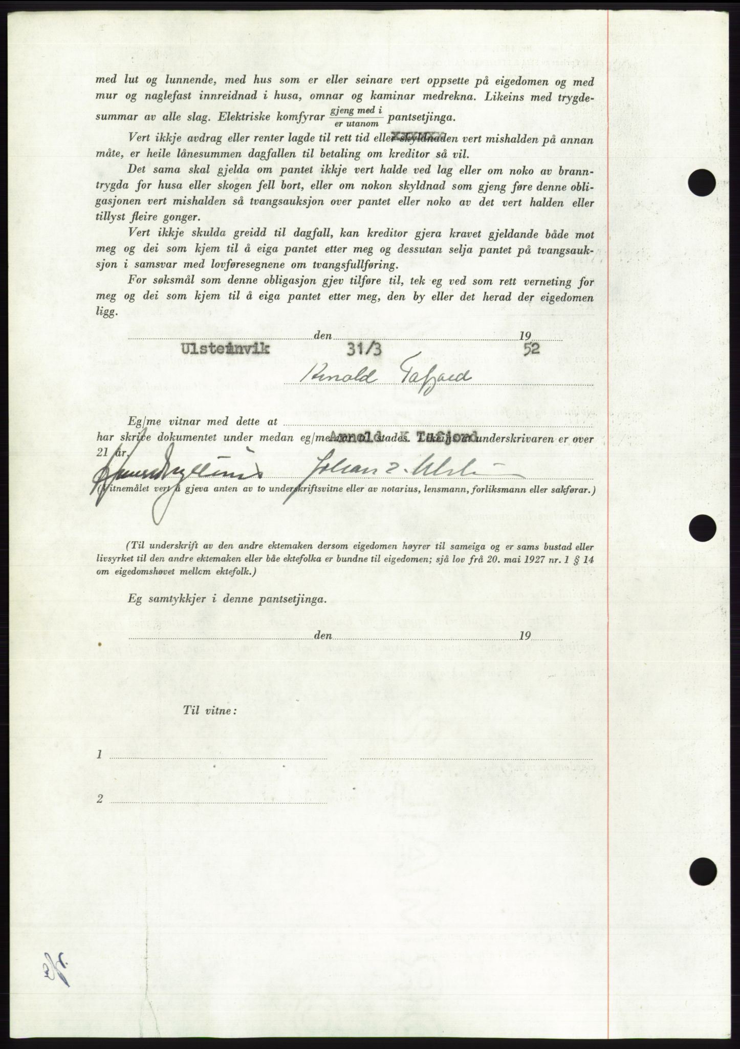 Søre Sunnmøre sorenskriveri, AV/SAT-A-4122/1/2/2C/L0121: Pantebok nr. 9B, 1951-1952, Dagboknr: 591/1952