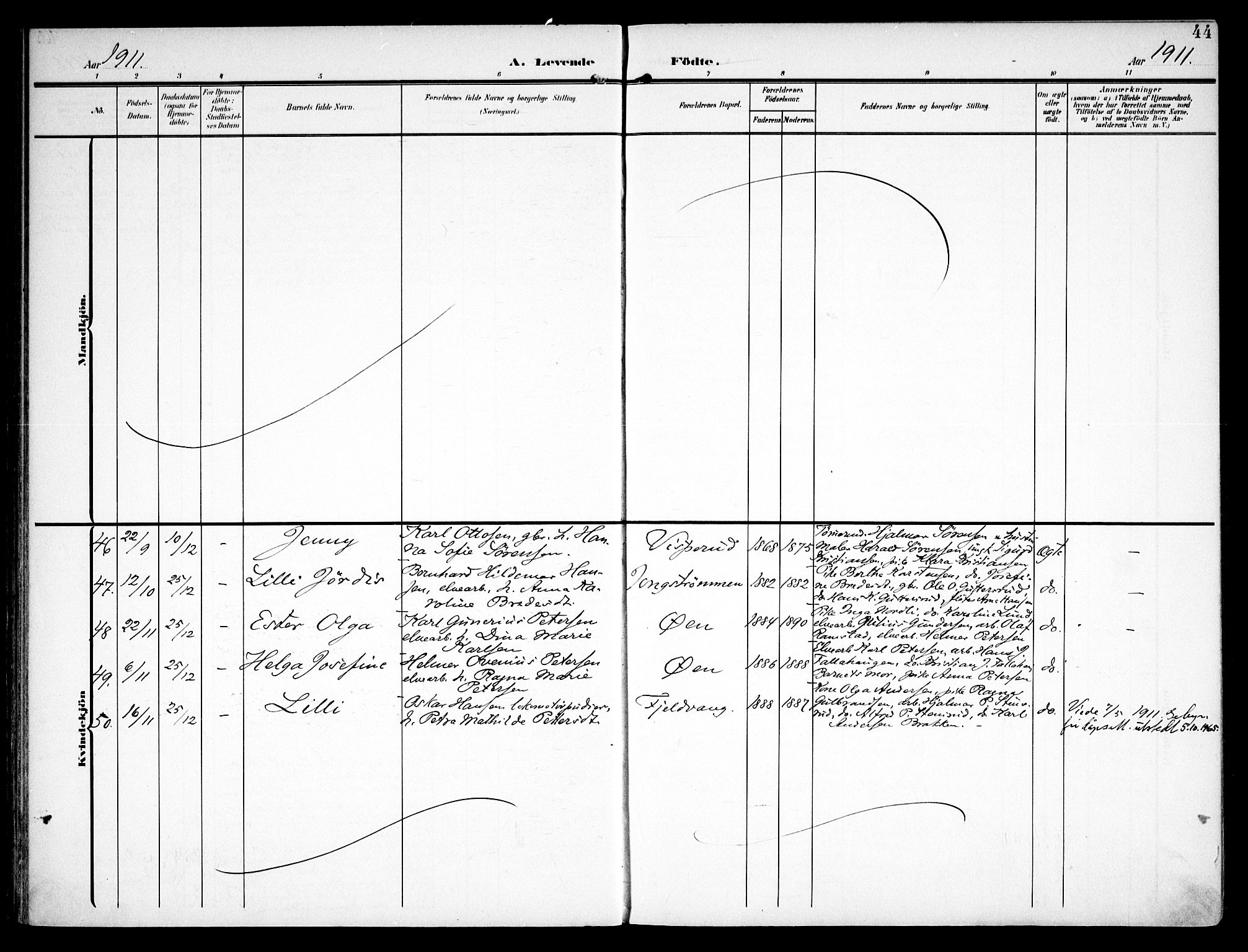 Fet prestekontor Kirkebøker, AV/SAO-A-10370a/F/Fa/L0016: Ministerialbok nr. I 16, 1905-1914, s. 44