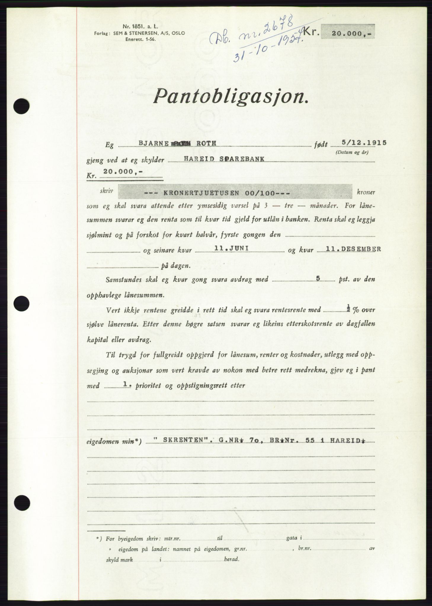 Søre Sunnmøre sorenskriveri, AV/SAT-A-4122/1/2/2C/L0130: Pantebok nr. 18B, 1957-1958, Dagboknr: 2678/1957