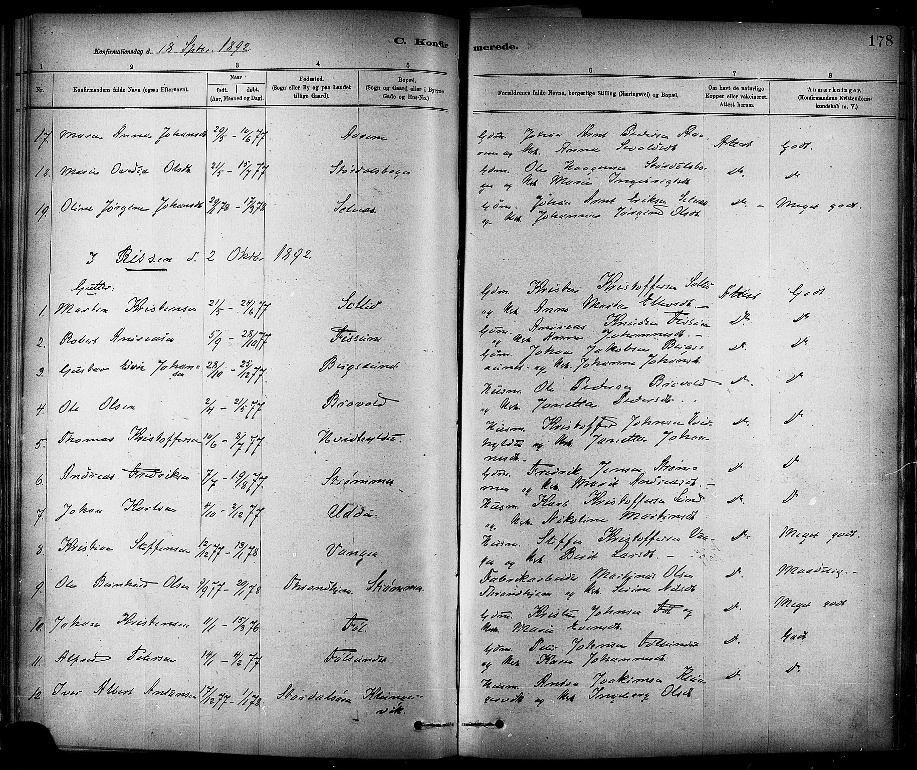 Ministerialprotokoller, klokkerbøker og fødselsregistre - Sør-Trøndelag, SAT/A-1456/647/L0634: Ministerialbok nr. 647A01, 1885-1896, s. 178