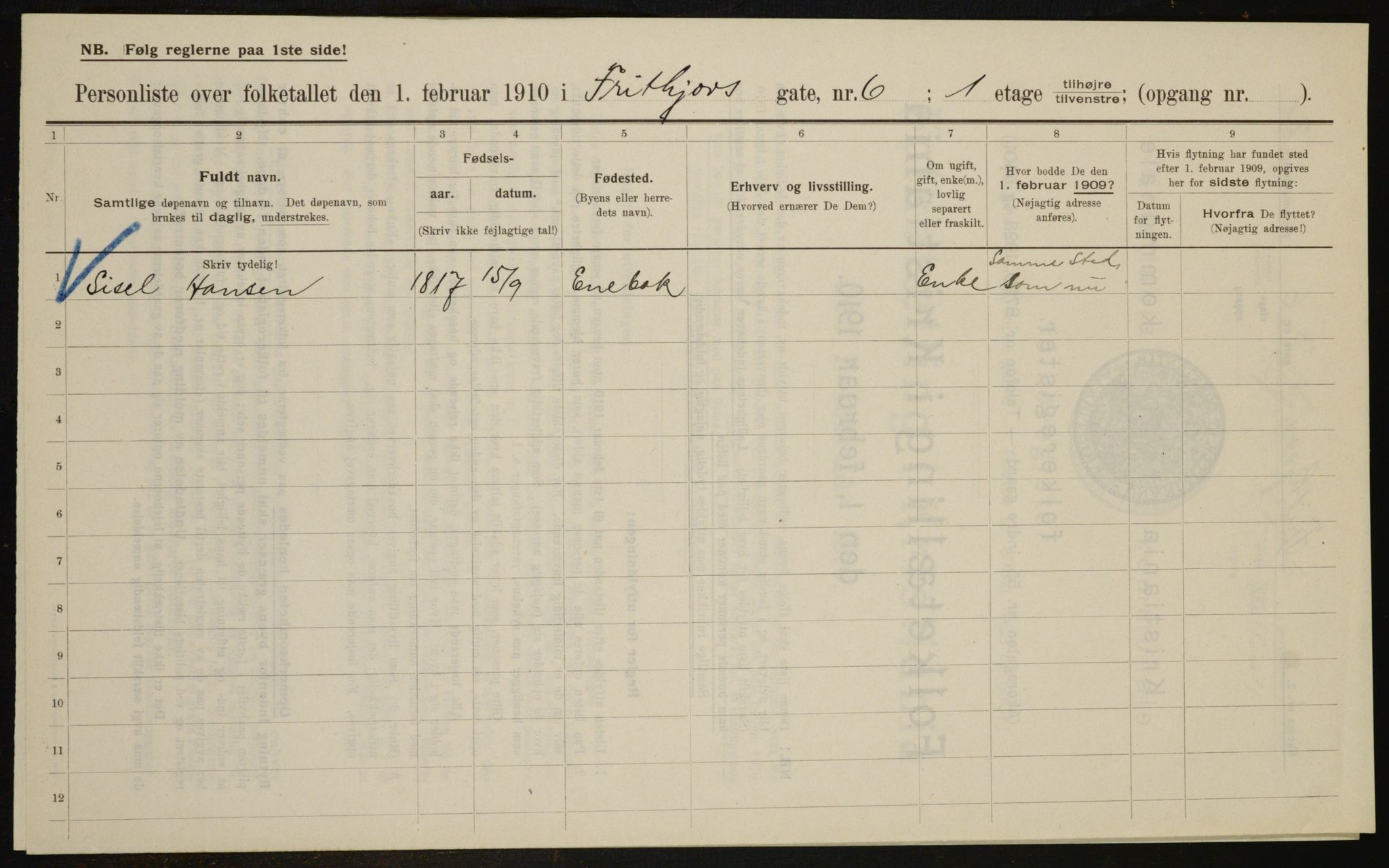 OBA, Kommunal folketelling 1.2.1910 for Kristiania, 1910, s. 25133