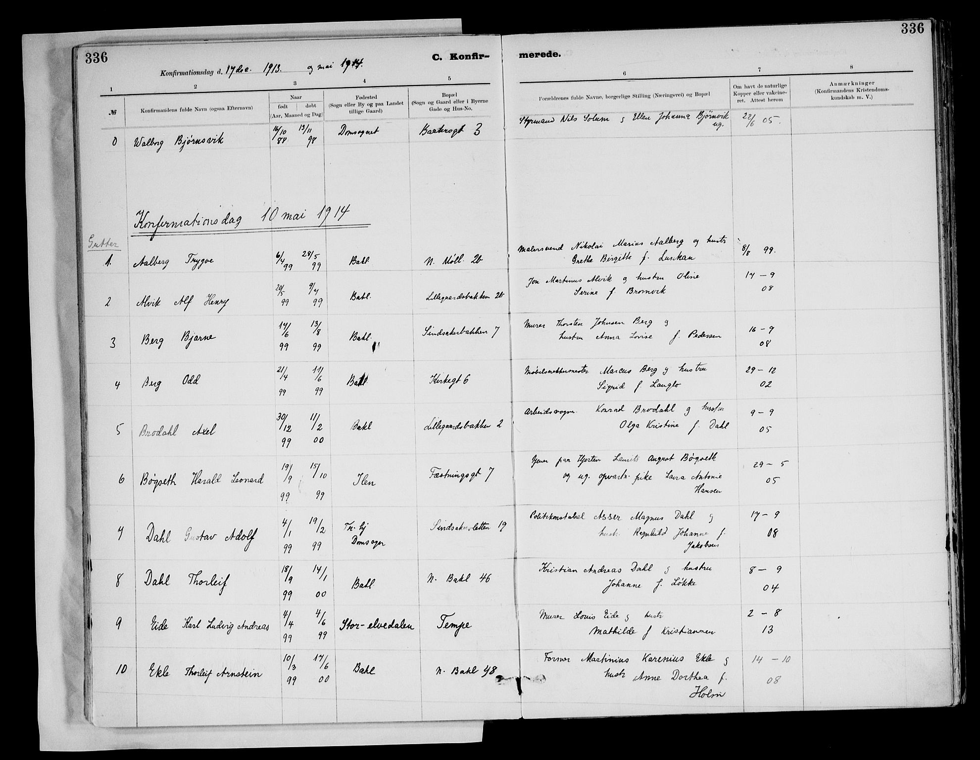 Ministerialprotokoller, klokkerbøker og fødselsregistre - Sør-Trøndelag, AV/SAT-A-1456/604/L0203: Ministerialbok nr. 604A23, 1908-1916, s. 336