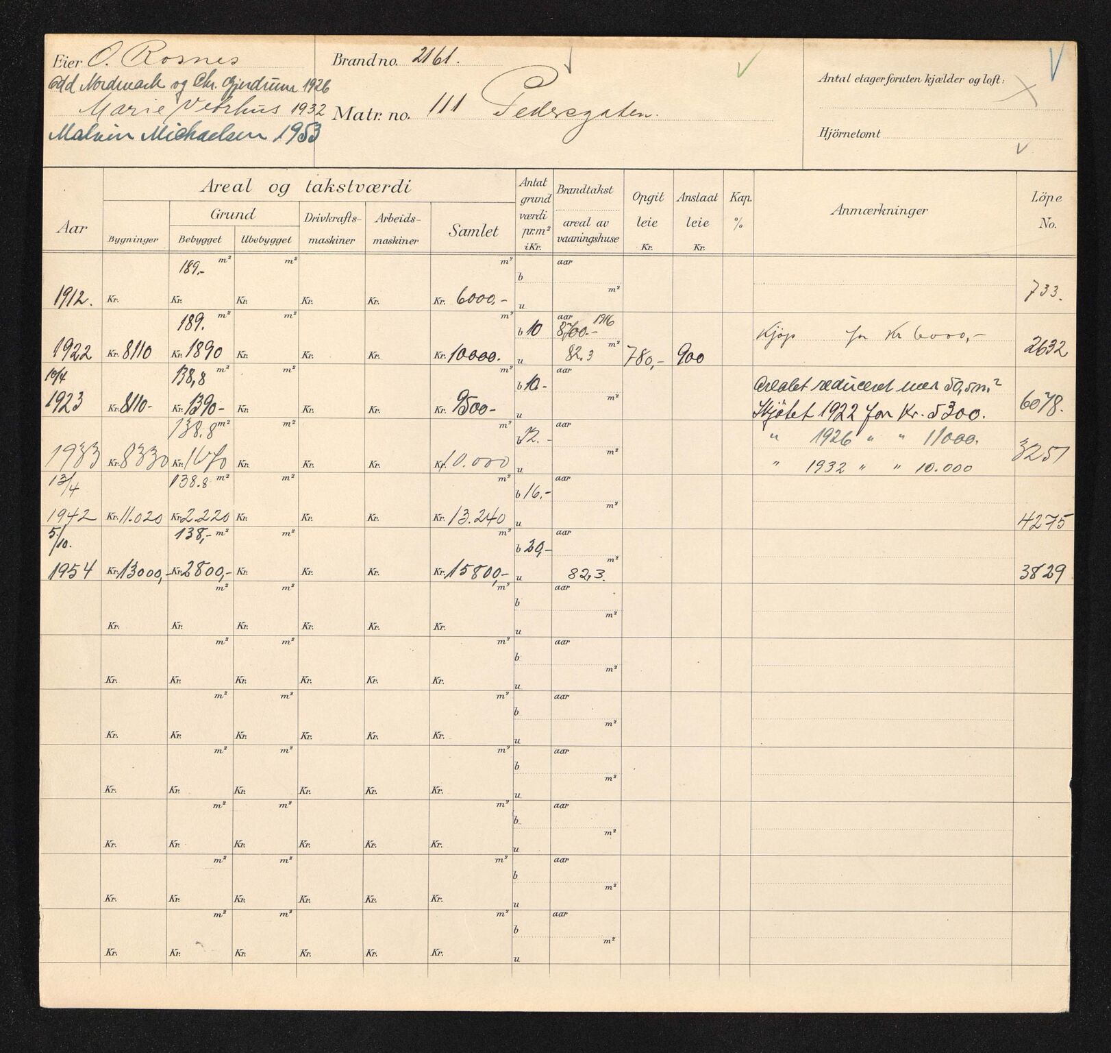 Stavanger kommune. Skattetakstvesenet, BYST/A-0440/F/Fa/Faa/L0036/0003: Skattetakstkort / Pedersgata 109 - Peer Gynts vei 23