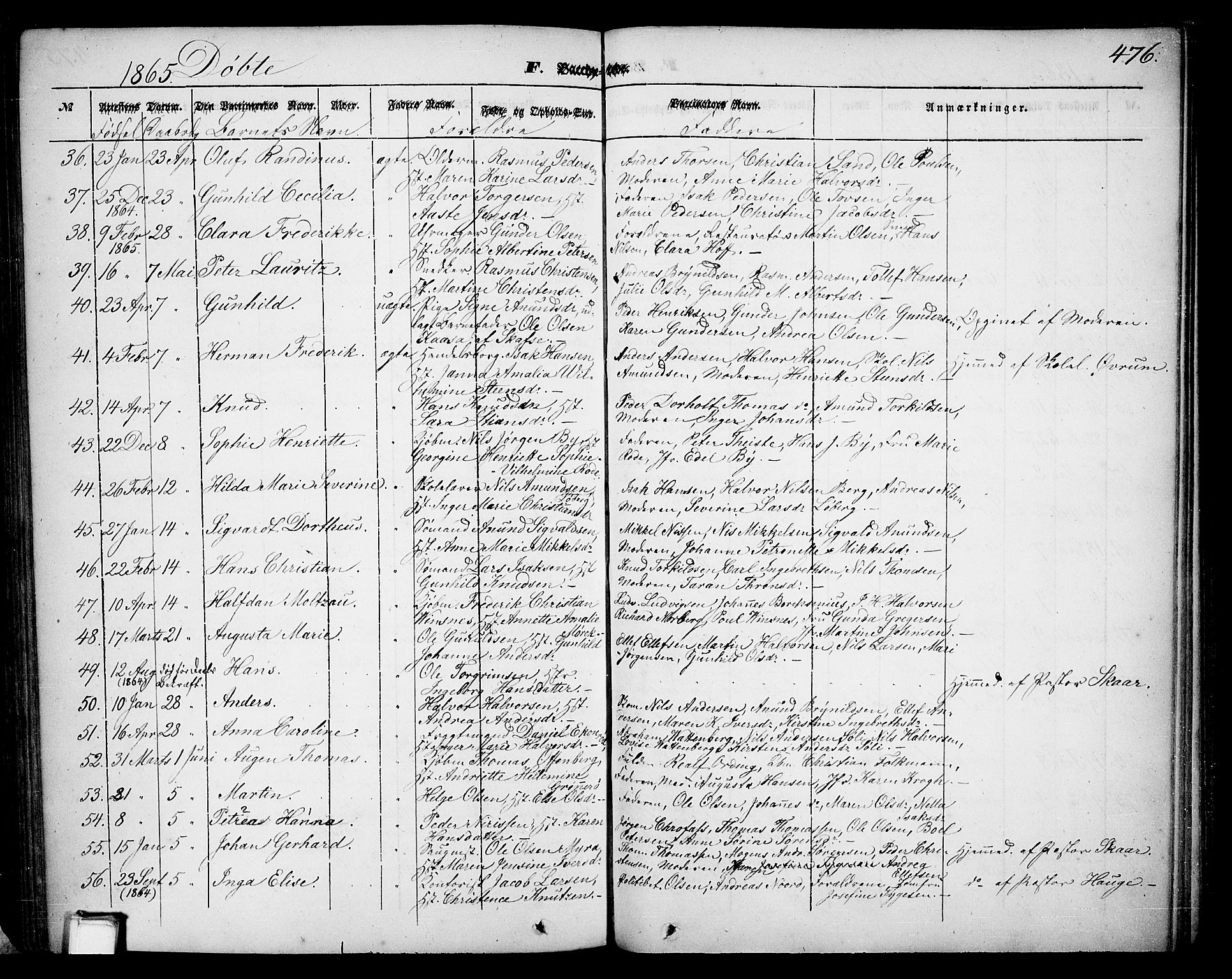 Skien kirkebøker, AV/SAKO-A-302/G/Ga/L0004: Klokkerbok nr. 4, 1843-1867, s. 476