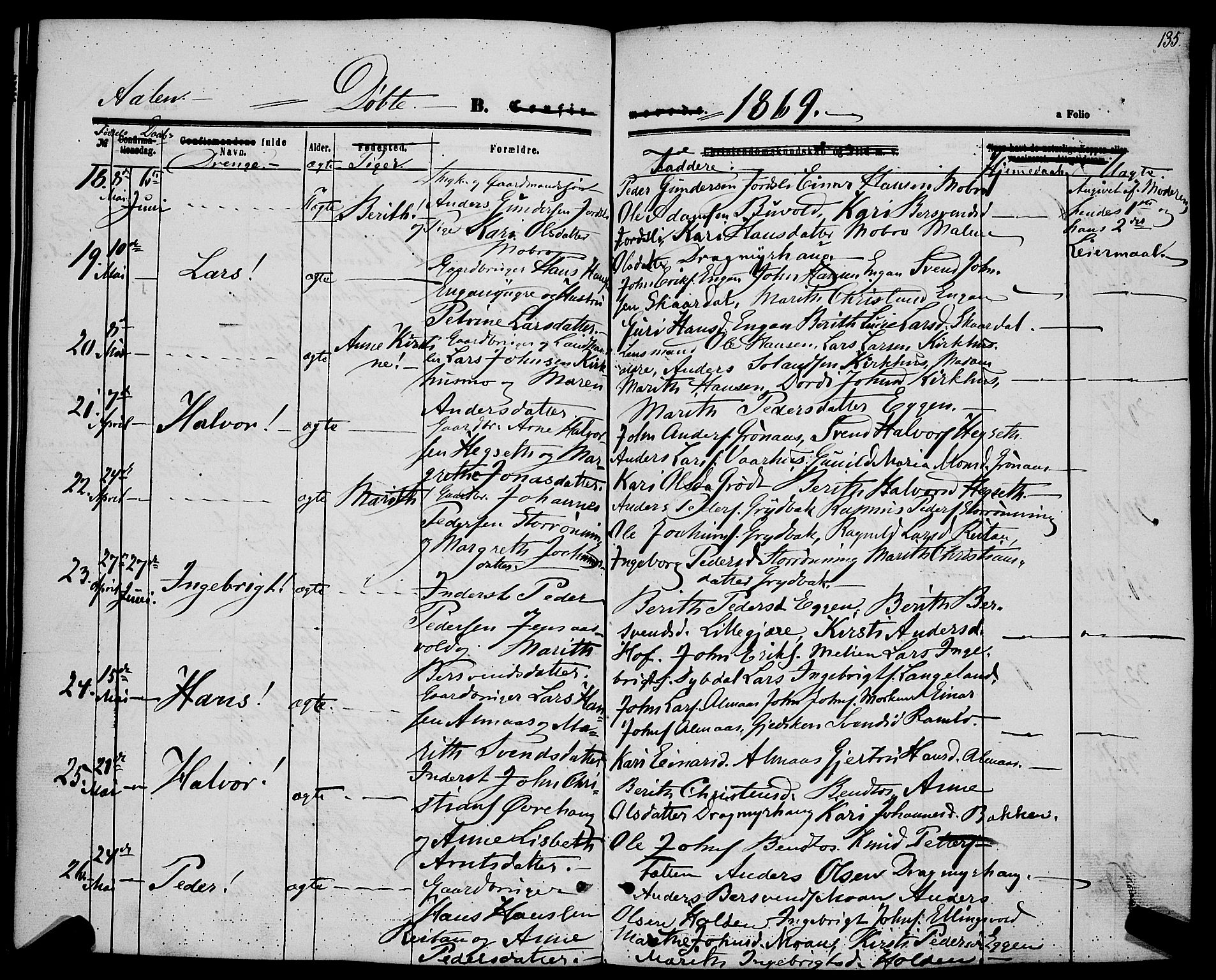 Ministerialprotokoller, klokkerbøker og fødselsregistre - Sør-Trøndelag, SAT/A-1456/685/L0968: Ministerialbok nr. 685A07 /3, 1860-1869, s. 135