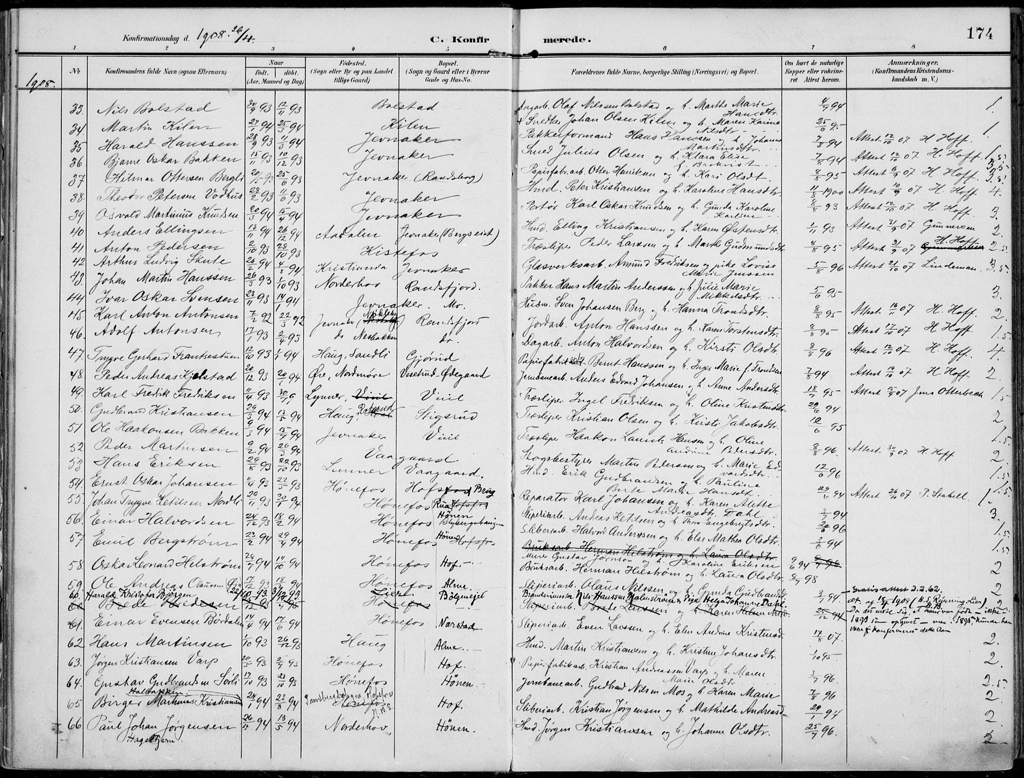 Norderhov kirkebøker, AV/SAKO-A-237/F/Fa/L0017: Ministerialbok nr. 17, 1903-1919, s. 174