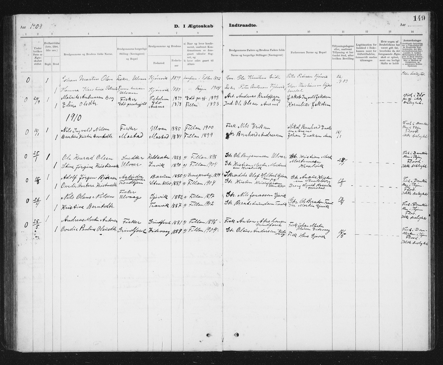 Ministerialprotokoller, klokkerbøker og fødselsregistre - Sør-Trøndelag, AV/SAT-A-1456/637/L0563: Klokkerbok nr. 637C04, 1899-1940, s. 149
