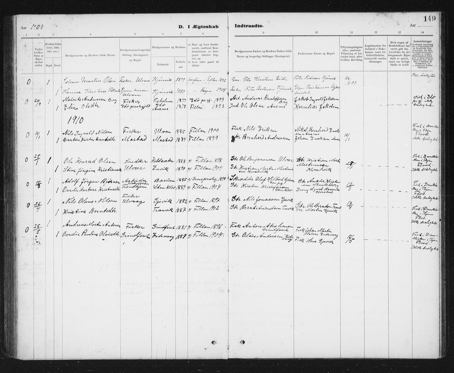 Ministerialprotokoller, klokkerbøker og fødselsregistre - Sør-Trøndelag, SAT/A-1456/637/L0563: Klokkerbok nr. 637C04, 1899-1940, s. 149