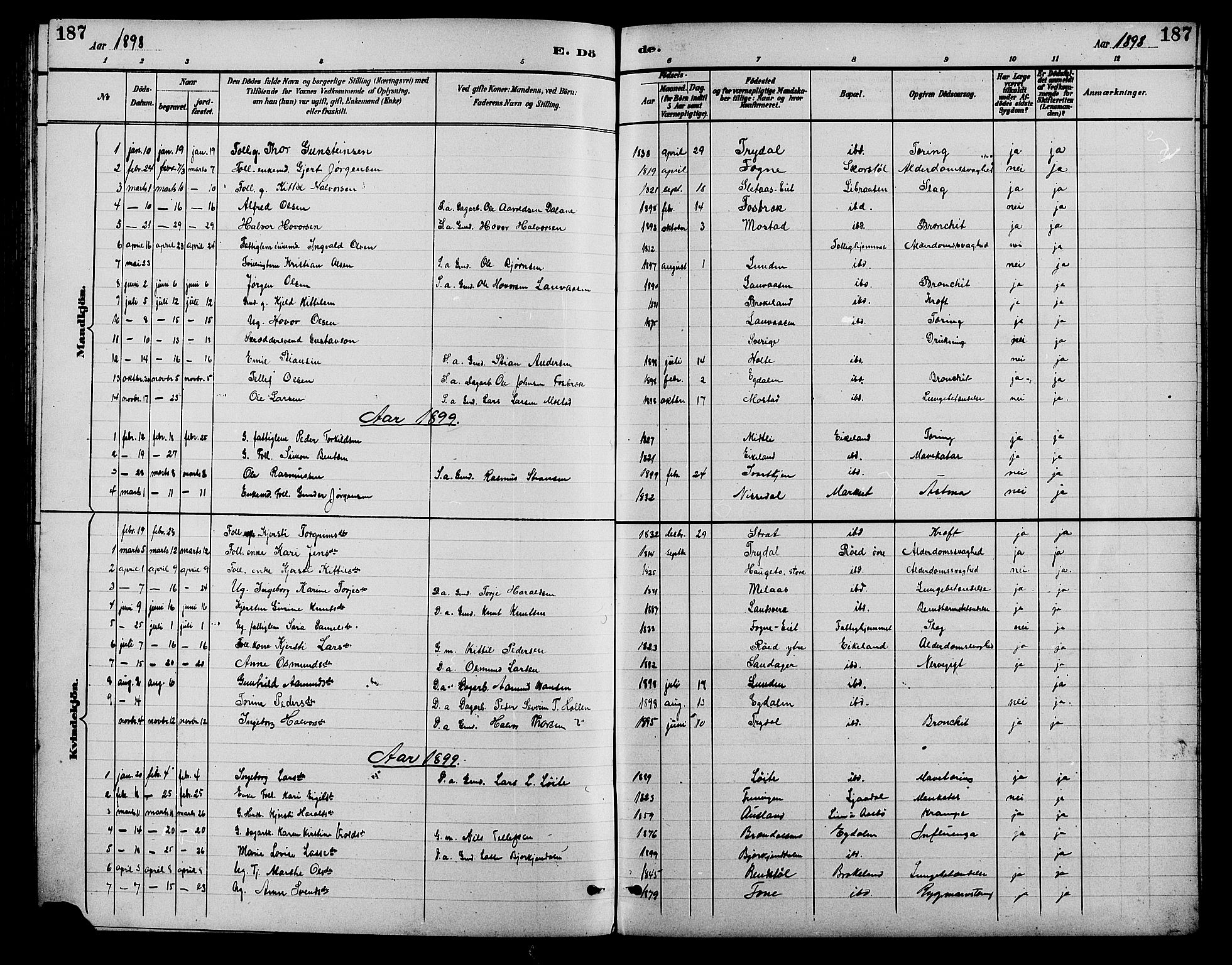 Gjerstad sokneprestkontor, SAK/1111-0014/F/Fb/Fba/L0007: Klokkerbok nr. B 7, 1891-1908, s. 187