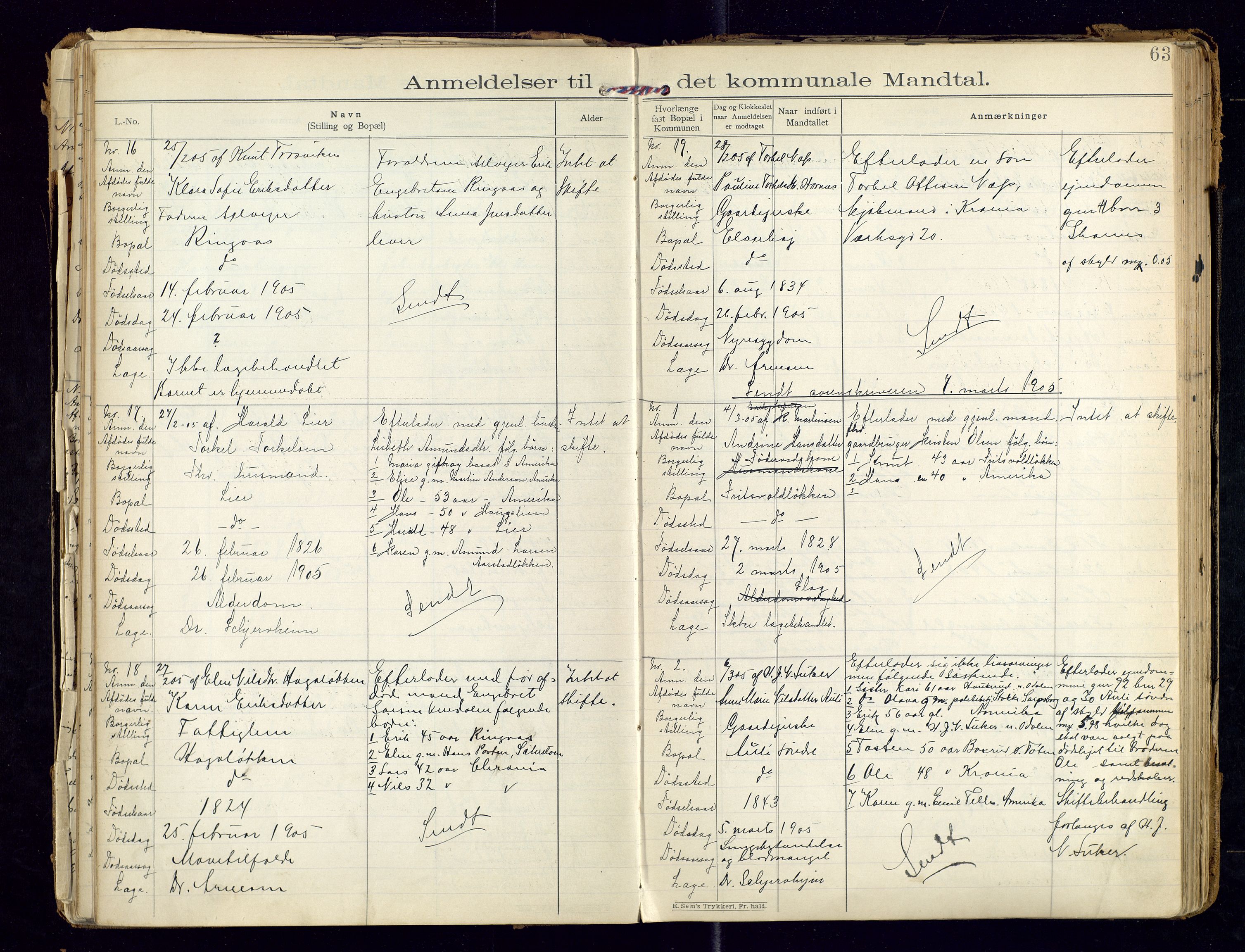 Sør-Odal lensmannskontor, AV/SAH-LHS-022/H/Hb/L0001/0002: Protokoller over anmeldte dødsfall / Protokoll over anmeldte dødsfall, 1901-1913, s. 63