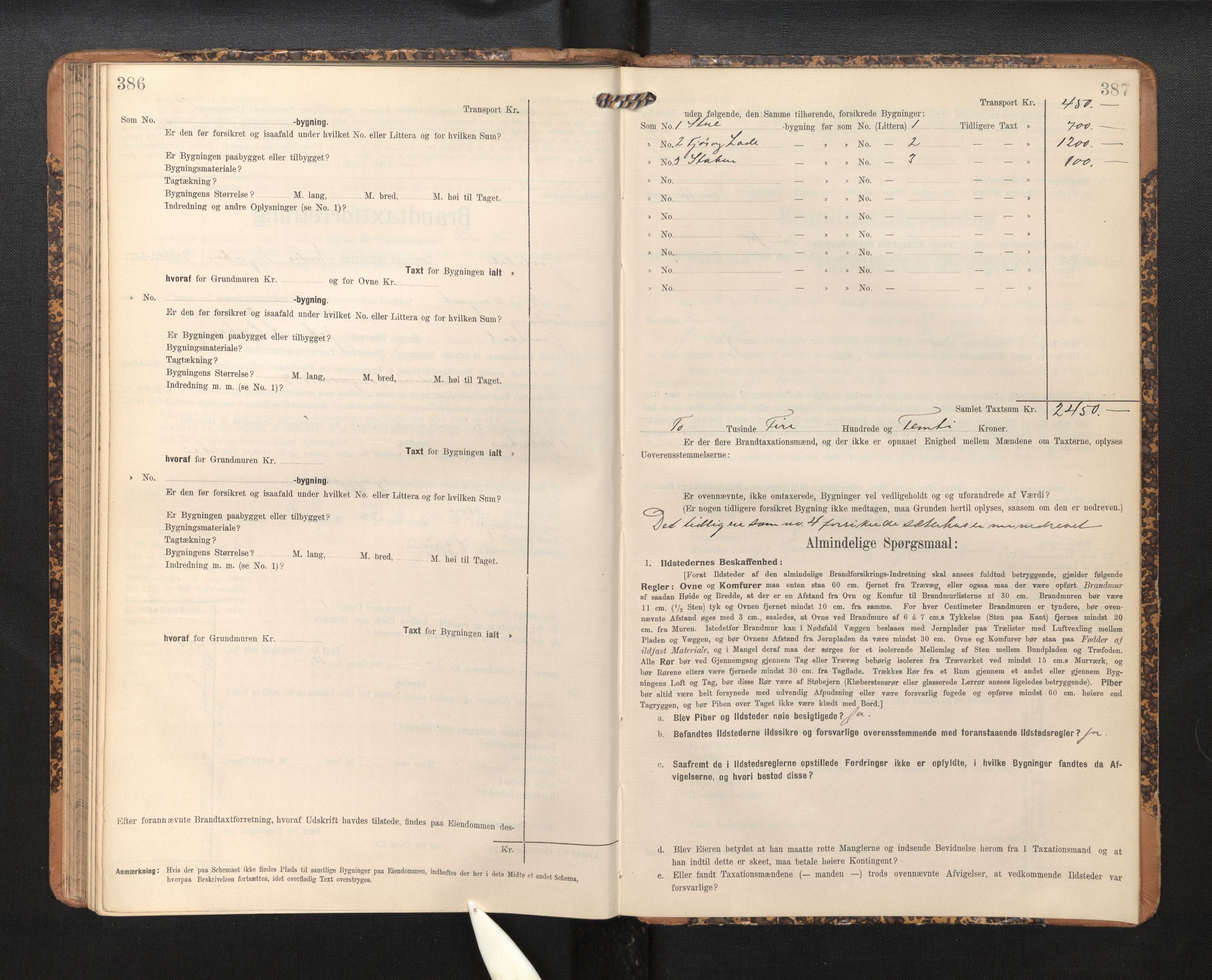 Lensmannen i Jostedal, SAB/A-28601/0012/L0004: Branntakstprotokoll, skjematakst, 1906-1919, s. 386-387