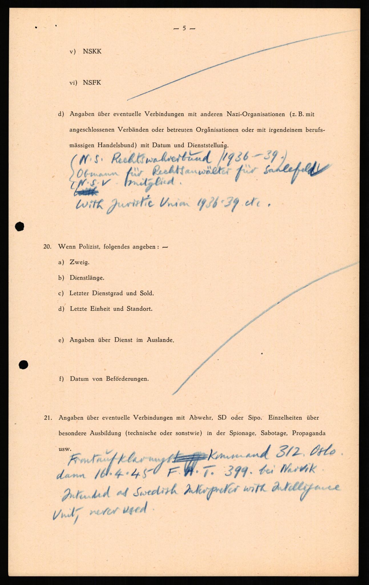 Forsvaret, Forsvarets overkommando II, AV/RA-RAFA-3915/D/Db/L0027: CI Questionaires. Tyske okkupasjonsstyrker i Norge. Tyskere., 1945-1946, s. 509