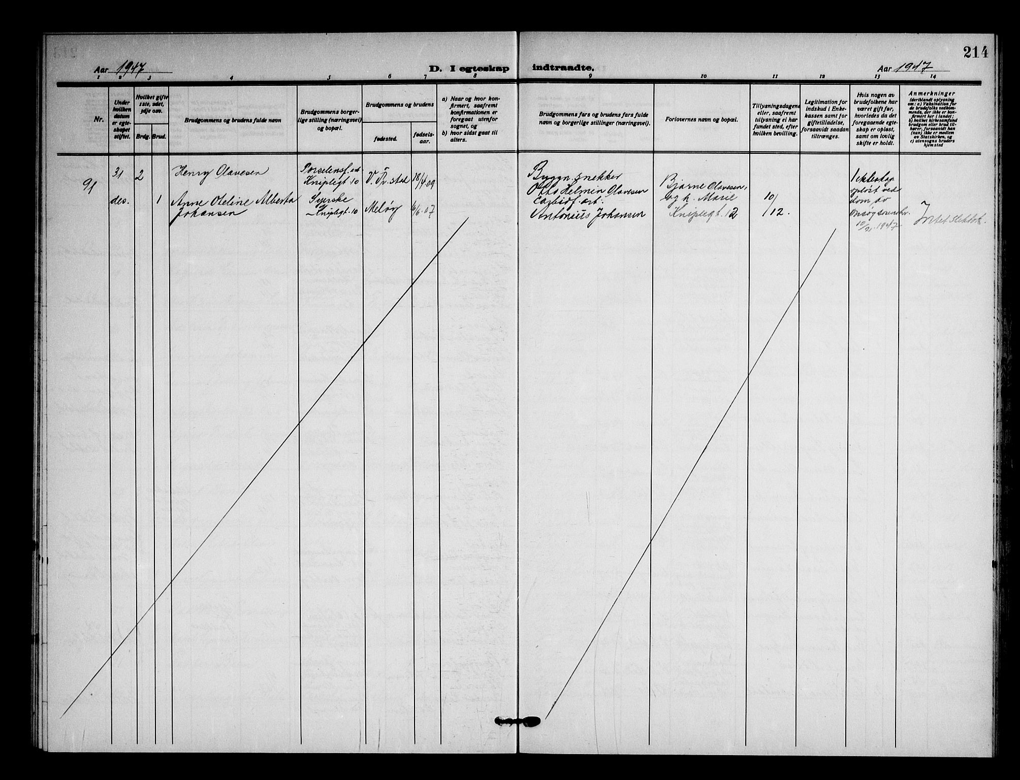 Fredrikstad domkirkes prestekontor Kirkebøker, AV/SAO-A-10906/G/Ga/L0006: Klokkerbok nr. 6, 1923-1949, s. 214