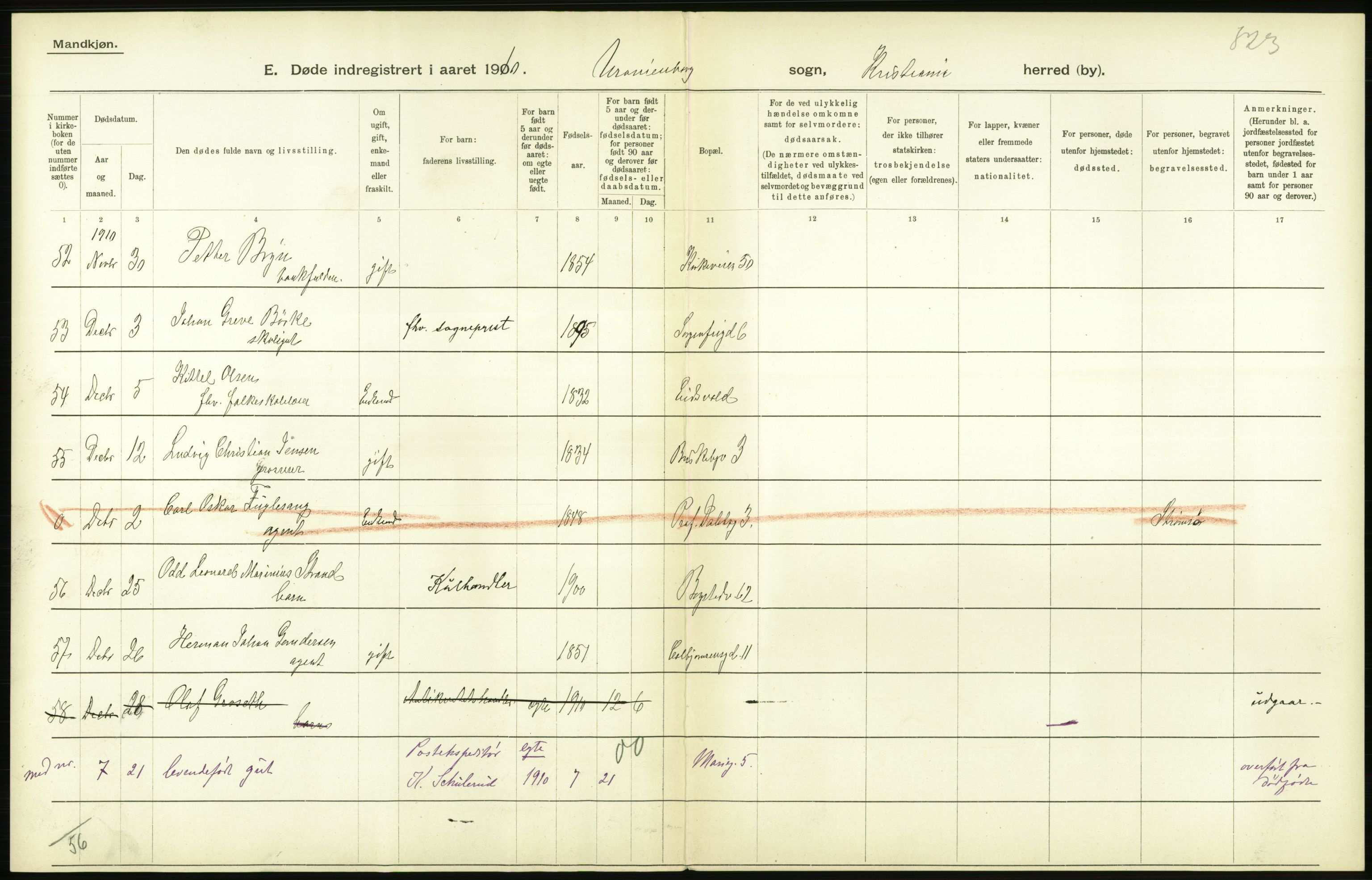 Statistisk sentralbyrå, Sosiodemografiske emner, Befolkning, RA/S-2228/D/Df/Dfa/Dfah/L0008: Kristiania: Døde, 1910, s. 840