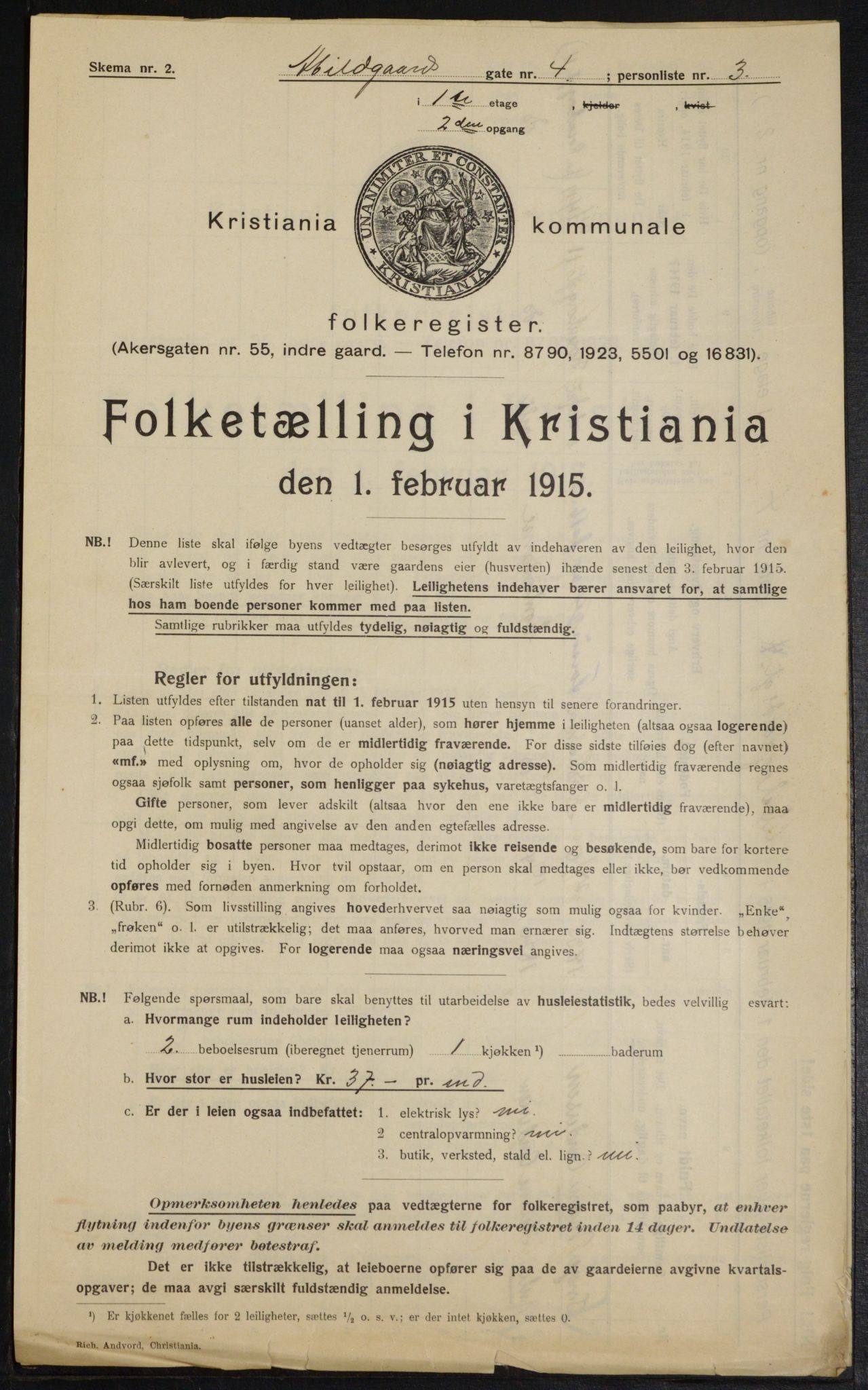 OBA, Kommunal folketelling 1.2.1915 for Kristiania, 1915, s. 20