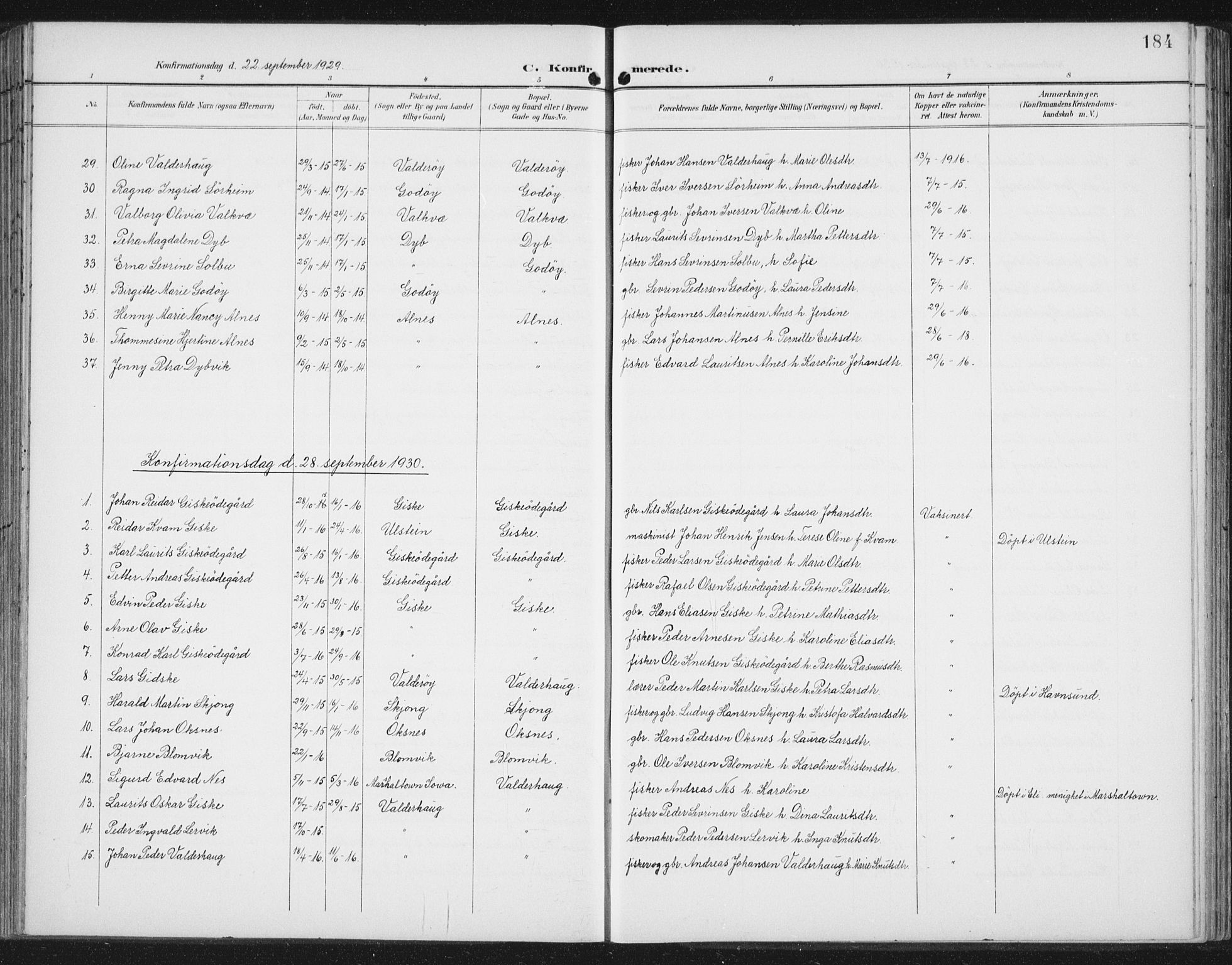Ministerialprotokoller, klokkerbøker og fødselsregistre - Møre og Romsdal, SAT/A-1454/534/L0489: Klokkerbok nr. 534C01, 1899-1941, s. 184