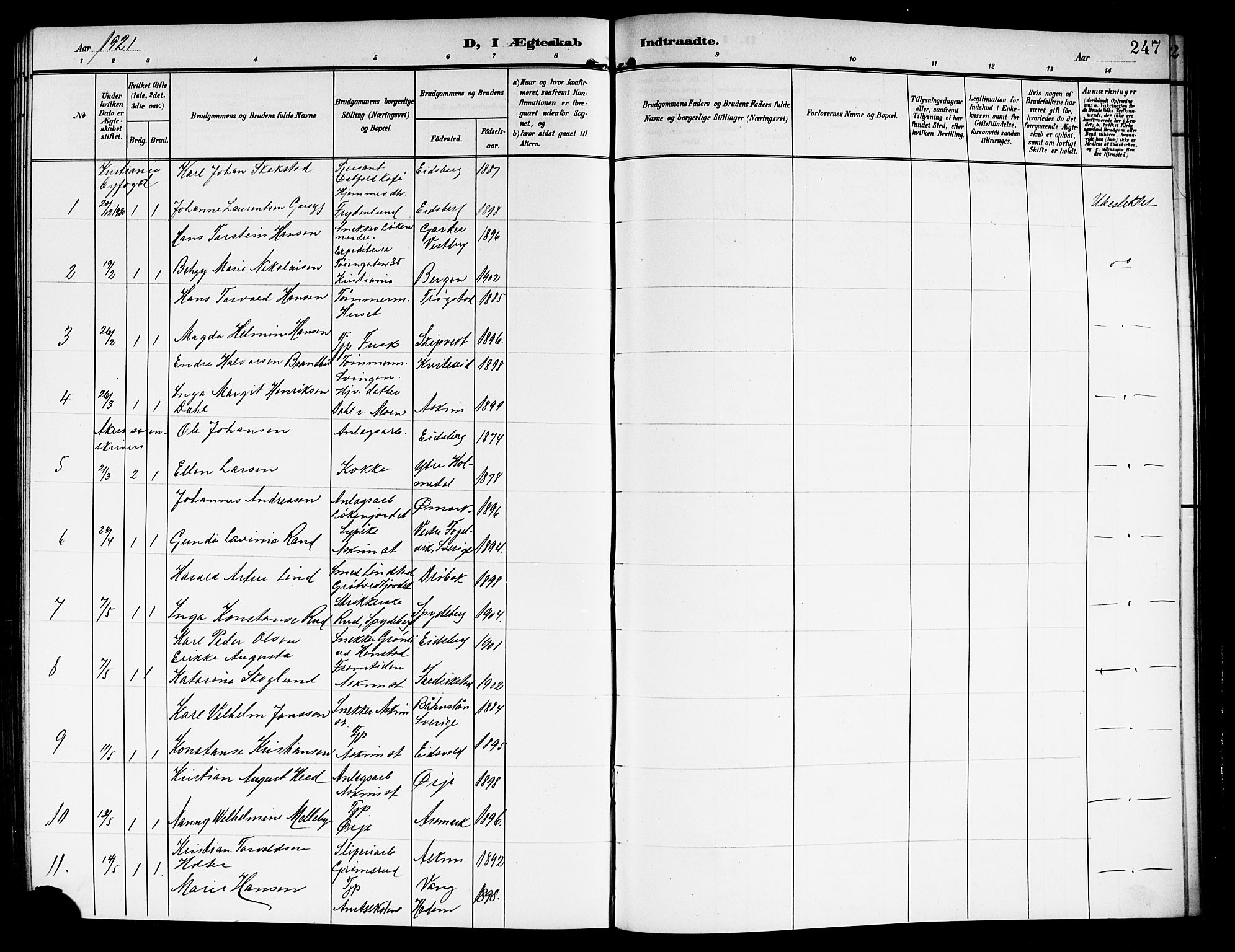 Askim prestekontor Kirkebøker, AV/SAO-A-10900/G/Ga/L0002: Klokkerbok nr. 2, 1903-1921, s. 247