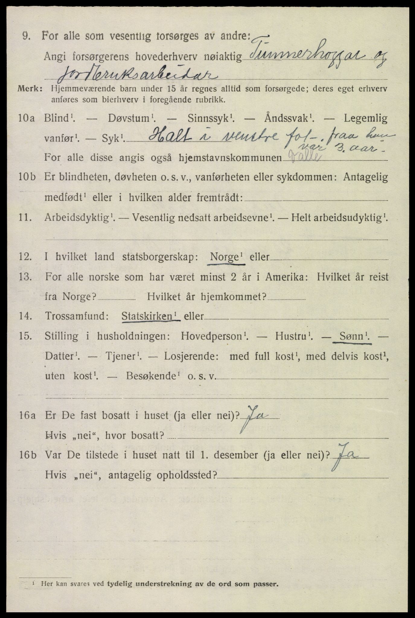 SAK, Folketelling 1920 for 0940 Valle herred, 1920, s. 2120
