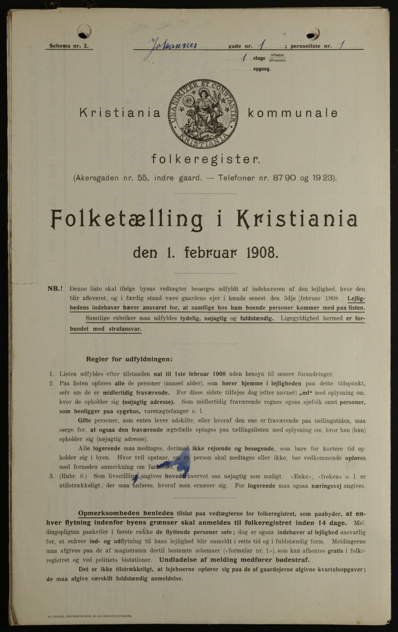 OBA, Kommunal folketelling 1.2.1908 for Kristiania kjøpstad, 1908, s. 42151