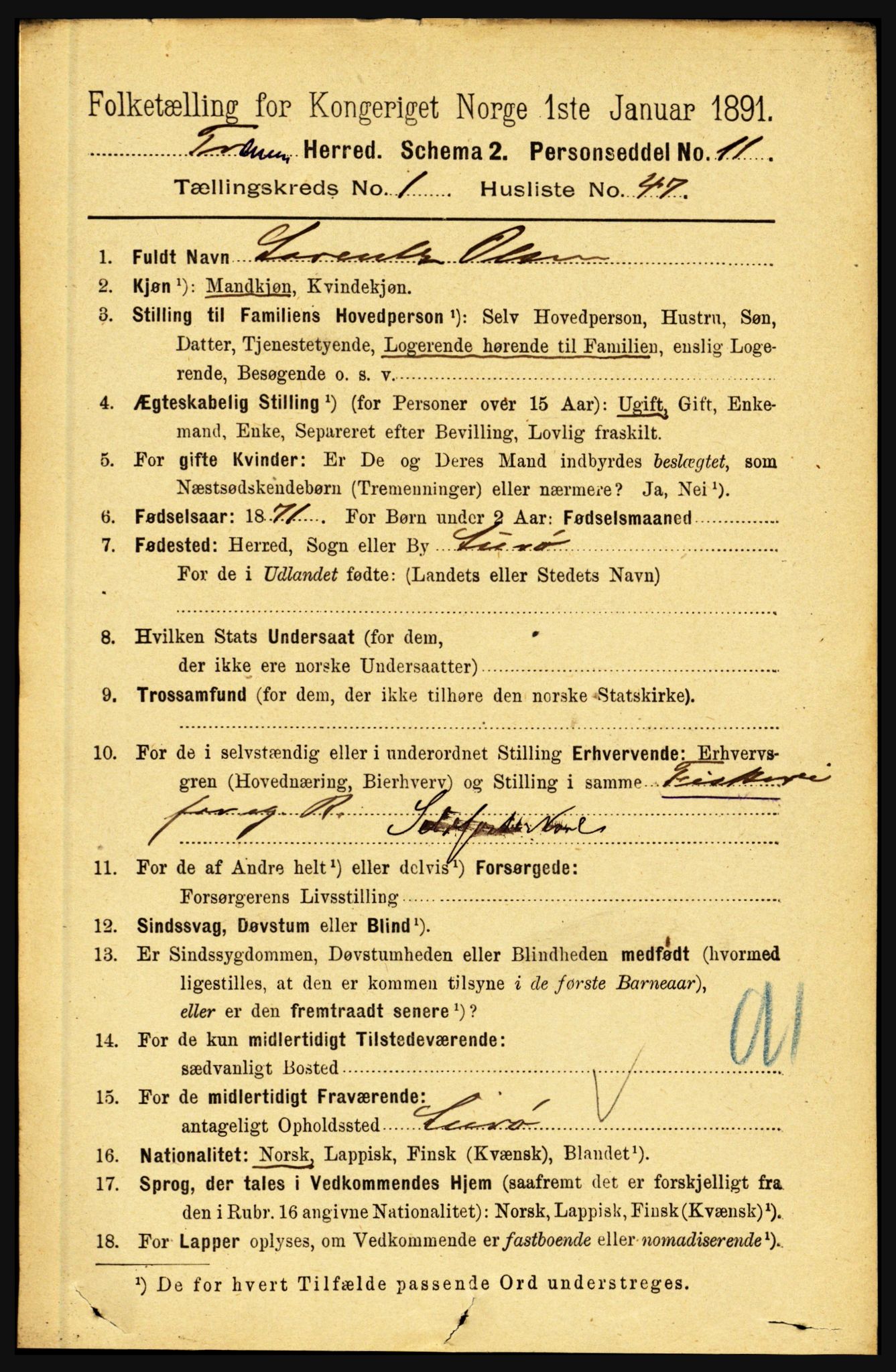 RA, Folketelling 1891 for 1835 Træna herred, 1891, s. 361