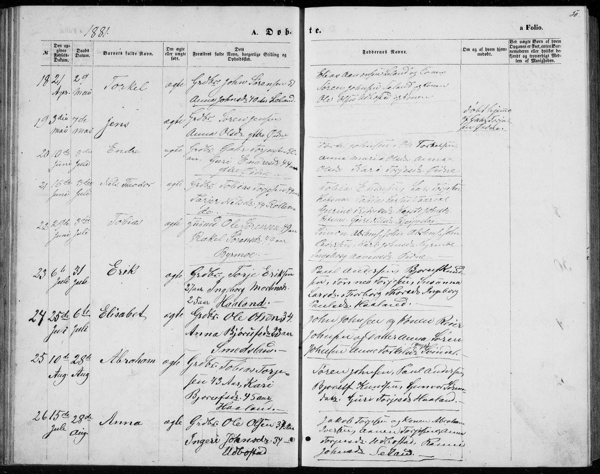 Bjelland sokneprestkontor, AV/SAK-1111-0005/F/Fb/Fbc/L0002: Klokkerbok nr. B 2, 1867-1887, s. 50