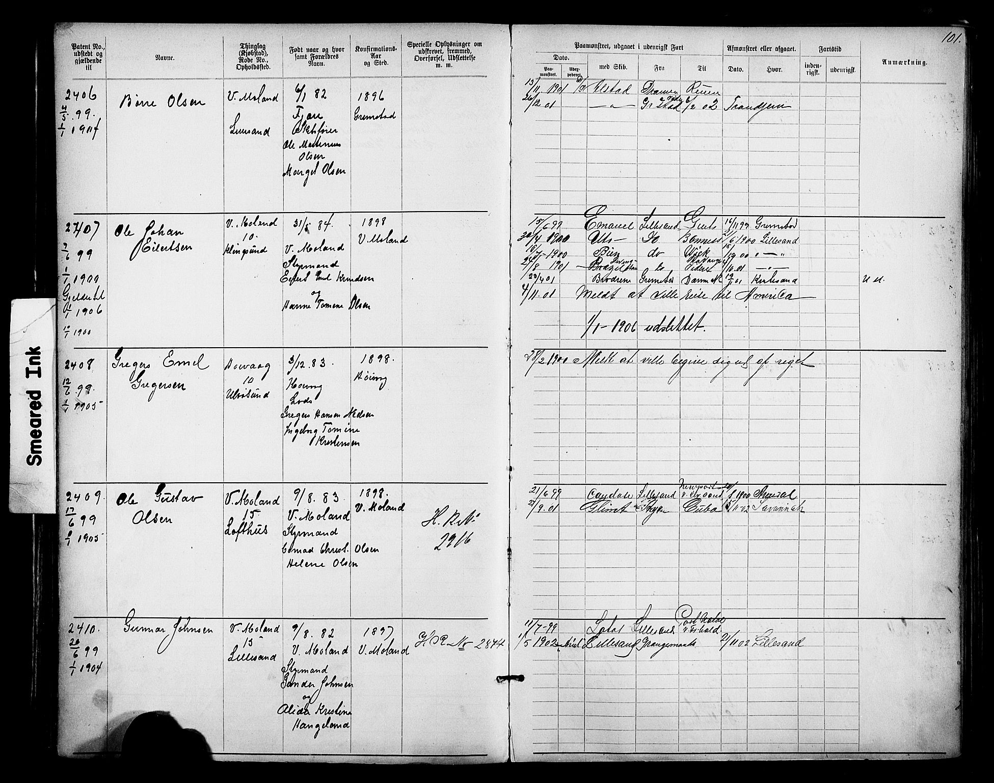 Lillesand mønstringskrets, SAK/2031-0014/F/Fa/L0003: Annotasjonsrulle nr 1911-3489 med register, W-9, 1891-1932, s. 129