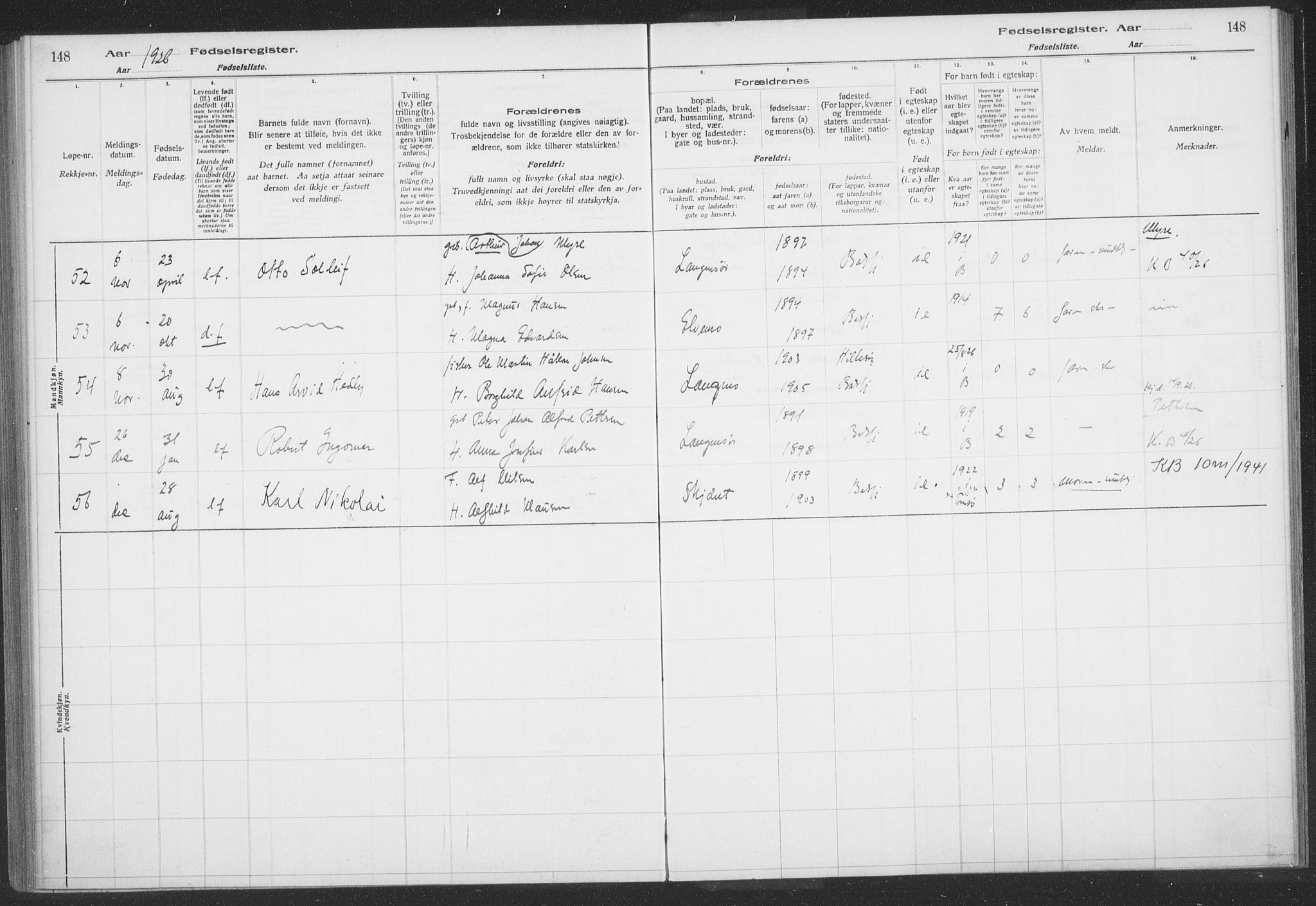 Balsfjord sokneprestembete, AV/SATØ-S-1303/H/Hb/L0059: Fødselsregister nr. 59, 1916-1930, s. 148