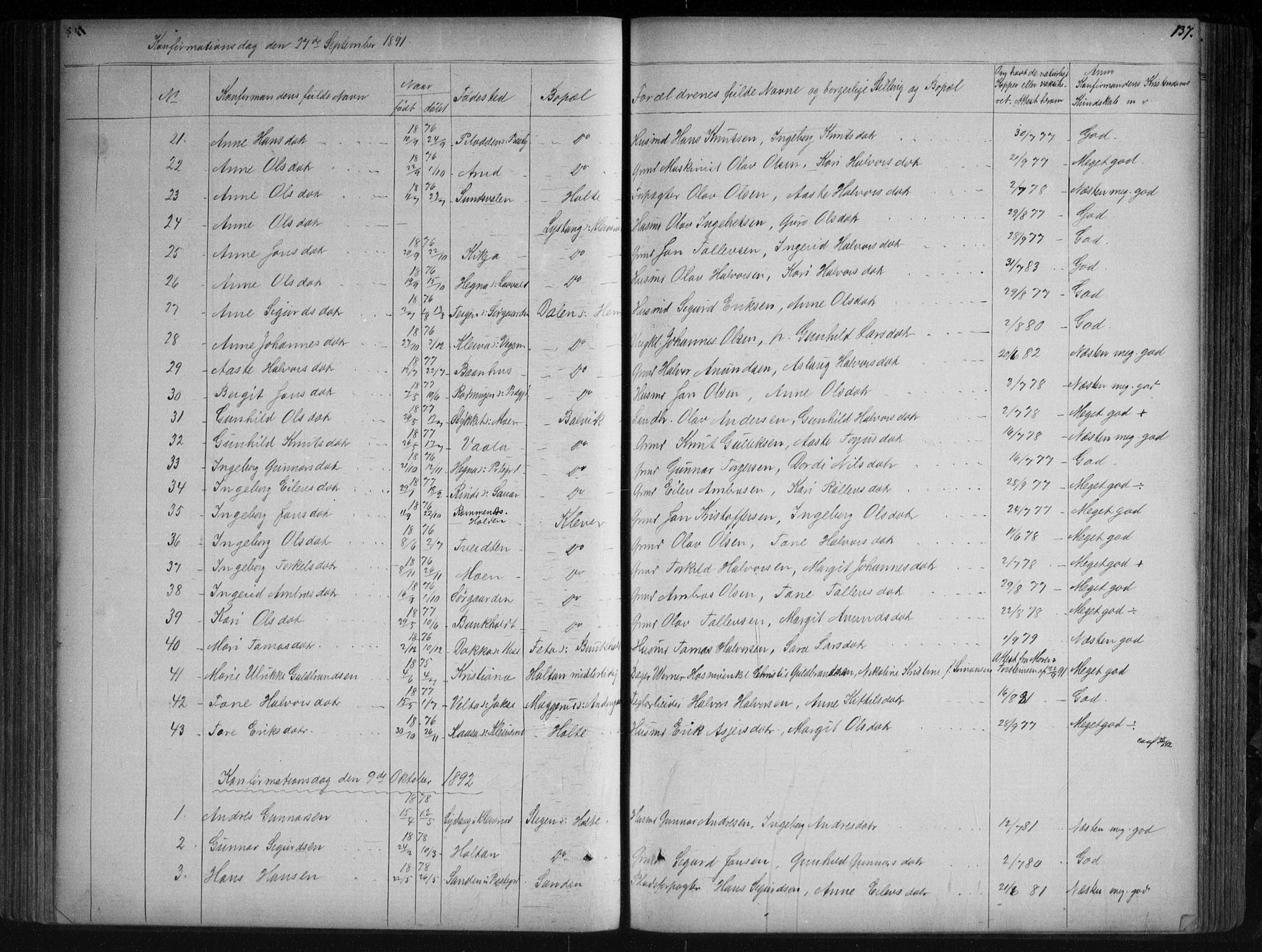 Sauherad kirkebøker, AV/SAKO-A-298/G/Ga/L0003: Klokkerbok nr. I 3, 1866-1905, s. 137