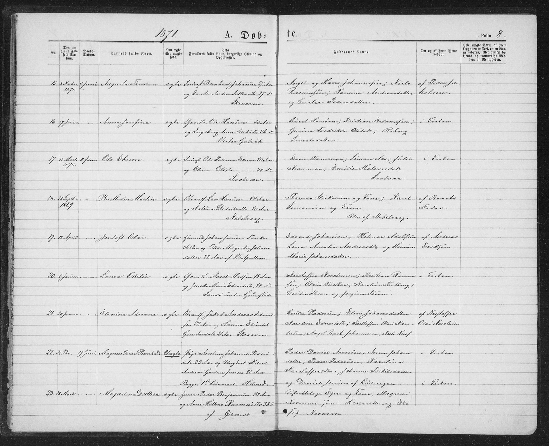 Ministerialprotokoller, klokkerbøker og fødselsregistre - Nordland, SAT/A-1459/874/L1074: Klokkerbok nr. 874C03, 1870-1876, s. 8
