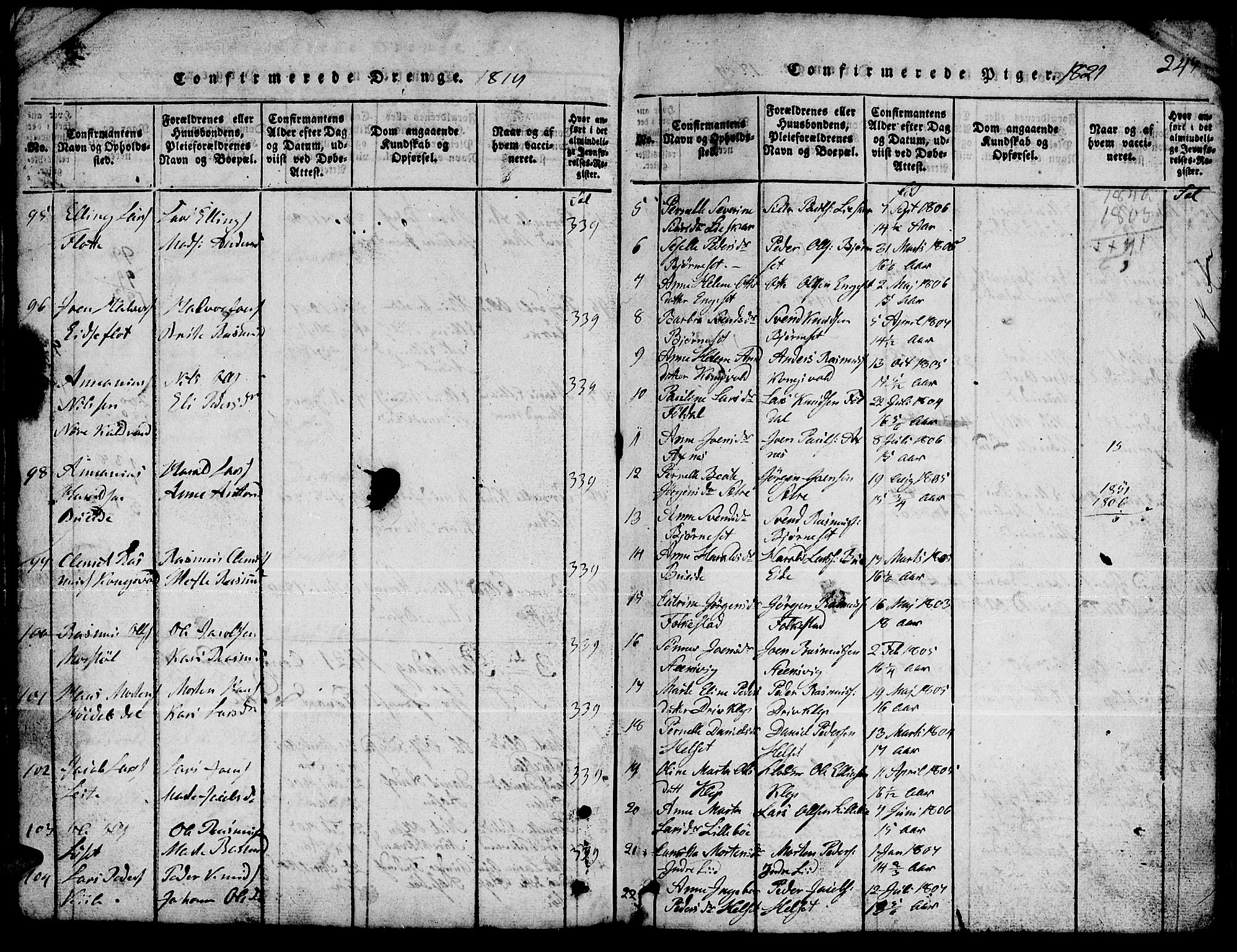 Ministerialprotokoller, klokkerbøker og fødselsregistre - Møre og Romsdal, SAT/A-1454/511/L0155: Klokkerbok nr. 511C01, 1817-1829, s. 247
