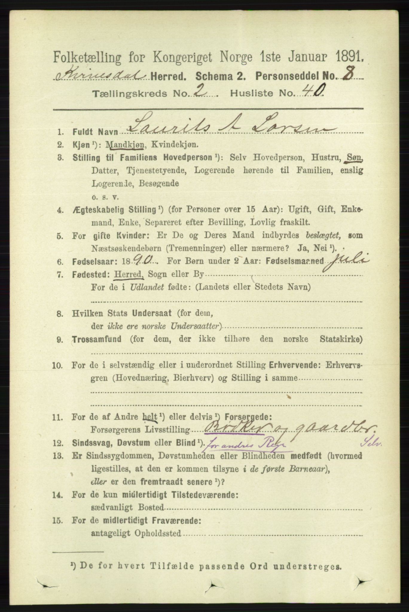 RA, Folketelling 1891 for 1037 Kvinesdal herred, 1891, s. 575