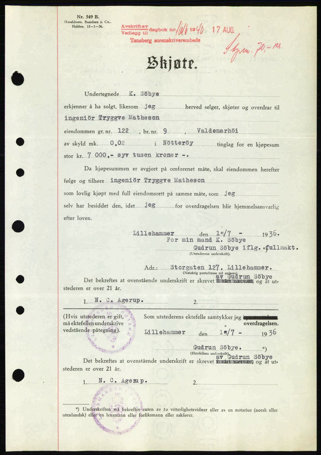 Tønsberg sorenskriveri, AV/SAKO-A-130/G/Ga/Gaa/L0009: Pantebok nr. A9, 1940-1941, Dagboknr: 1616/1940