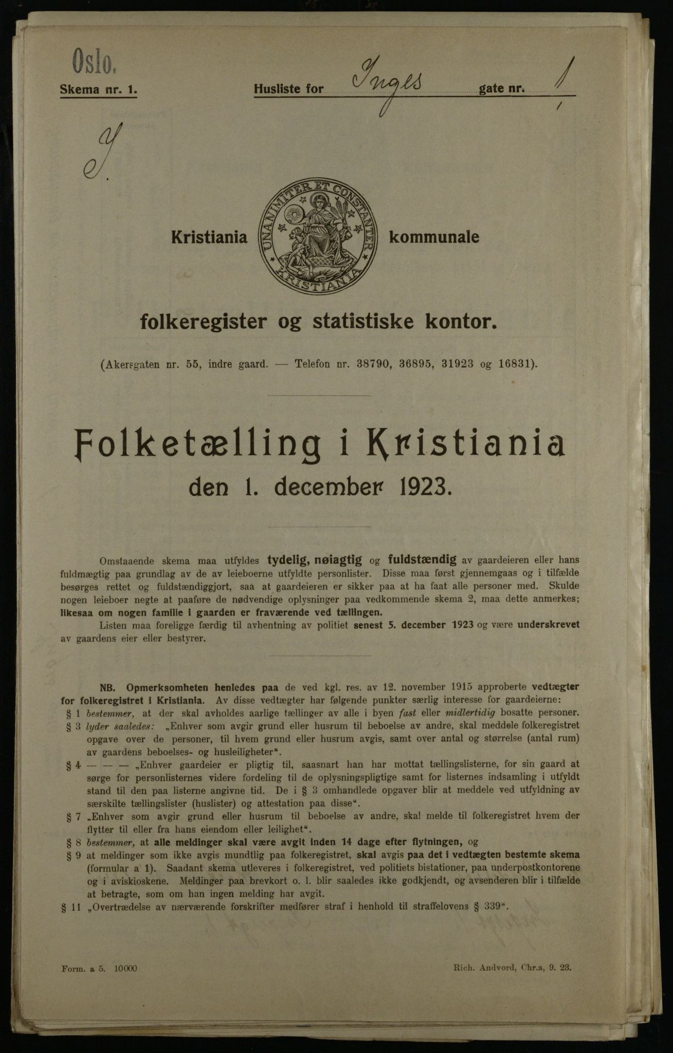 OBA, Kommunal folketelling 1.12.1923 for Kristiania, 1923, s. 49071