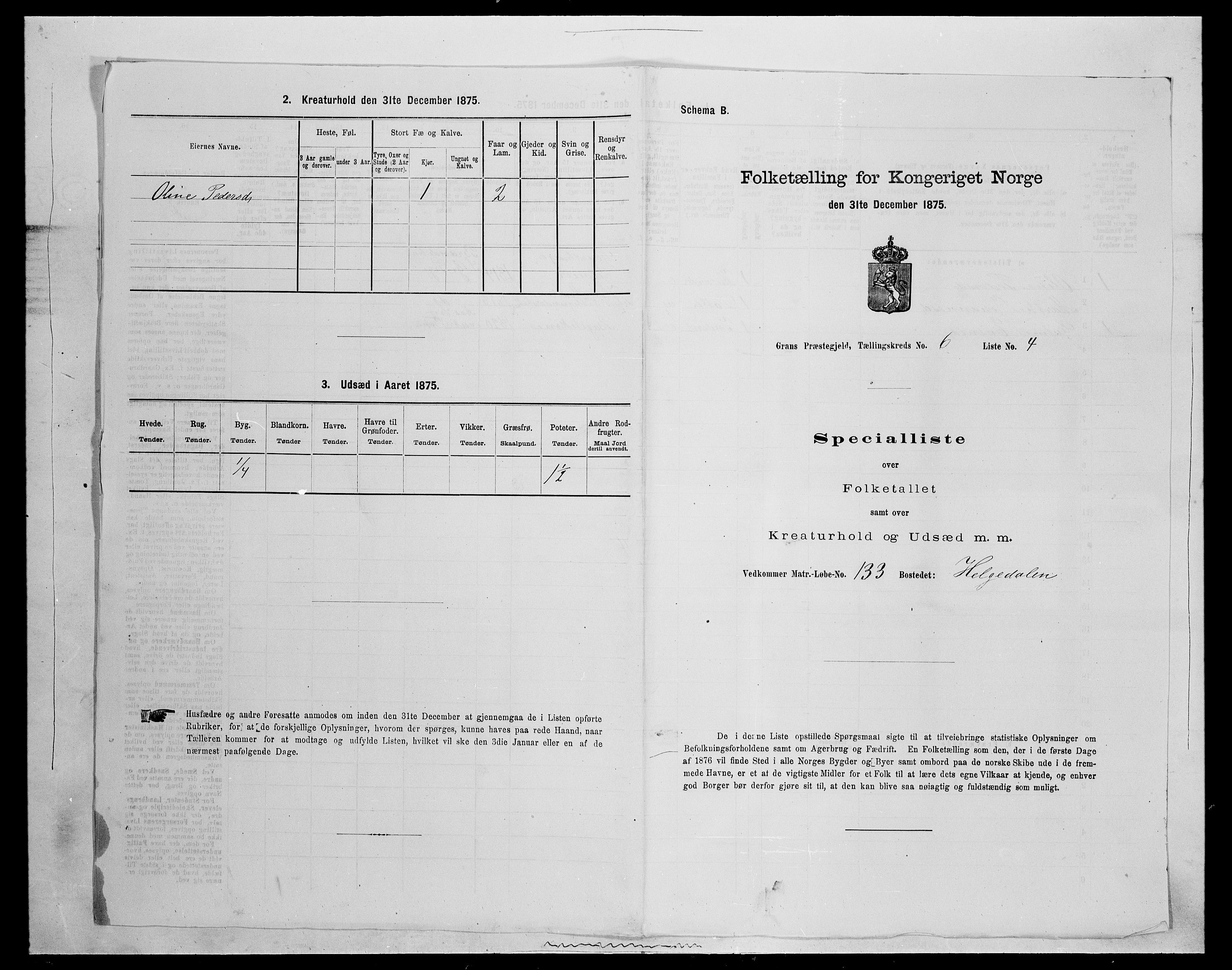 SAH, Folketelling 1875 for 0534P Gran prestegjeld, 1875, s. 1027