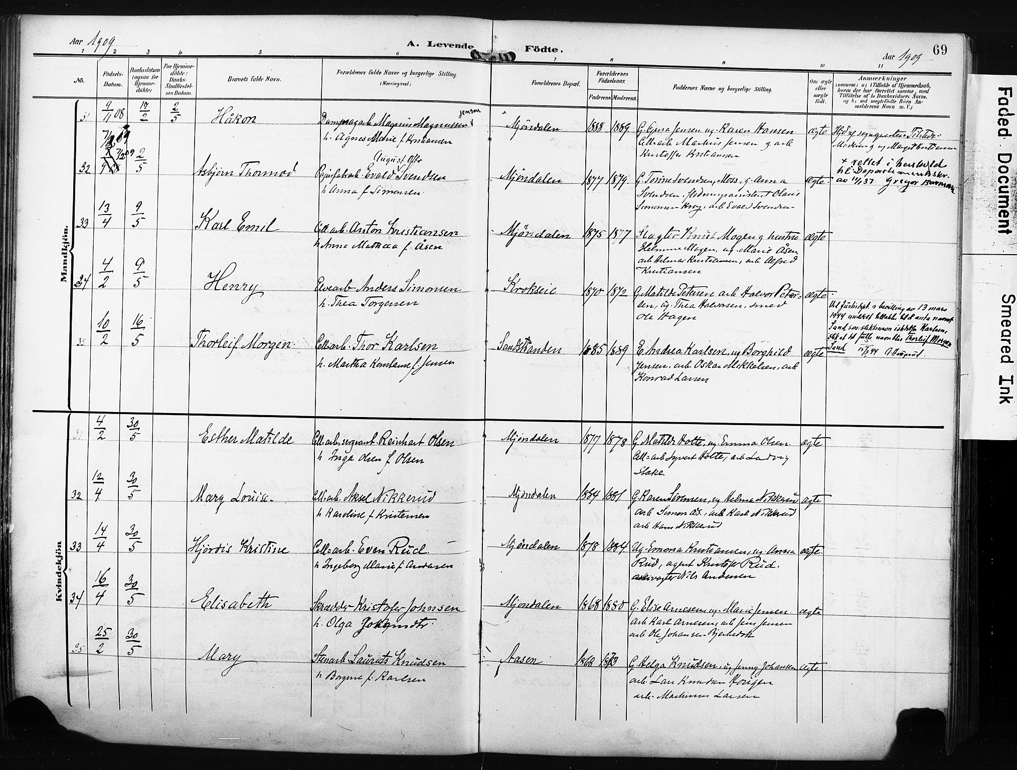 Nedre Eiker kirkebøker, AV/SAKO-A-612/F/Fa/L0006: Ministerialbok nr. 6, 1906-1912, s. 69